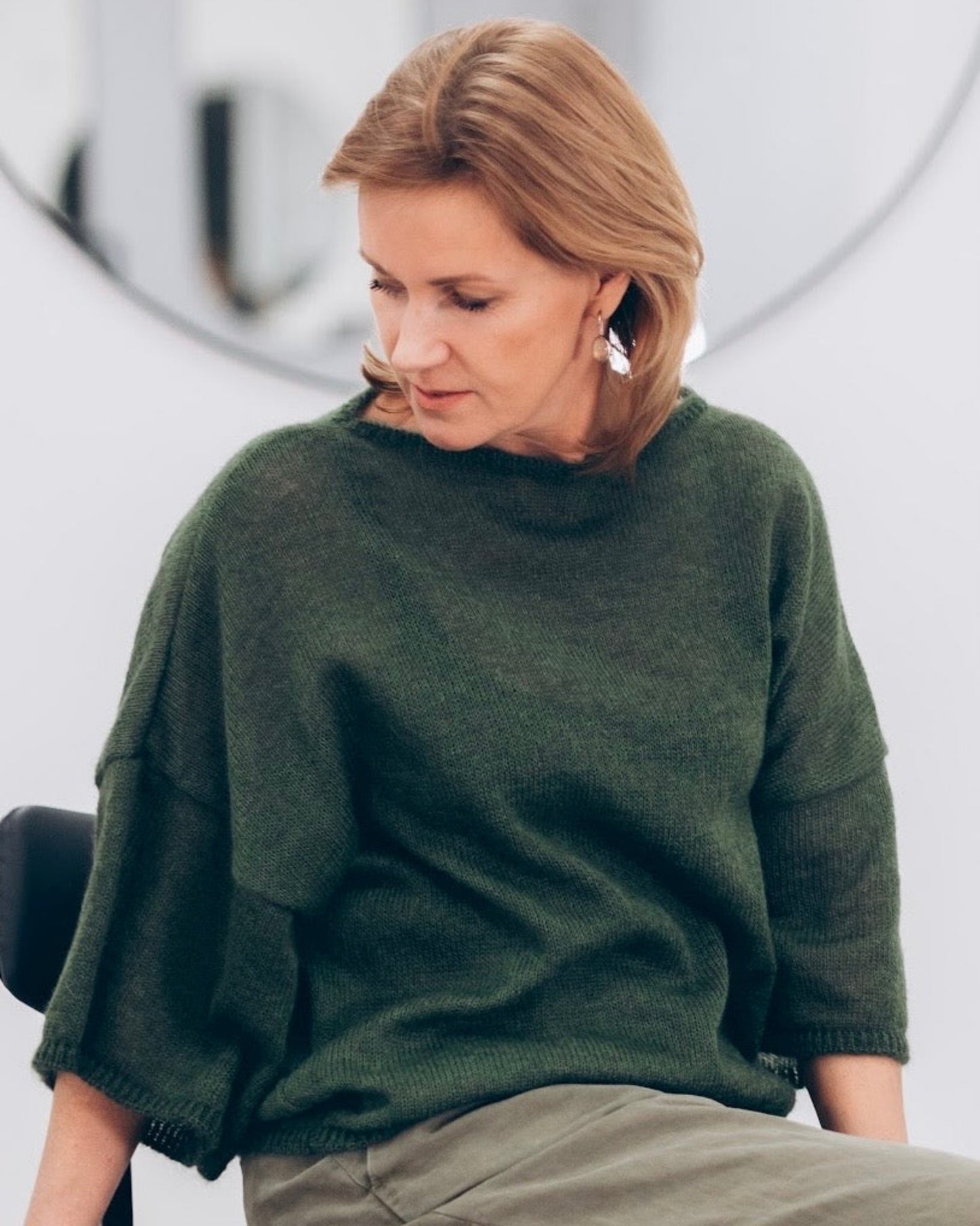 Kid Mohair & Silk Sweater with Wide Half-Length Sleeves