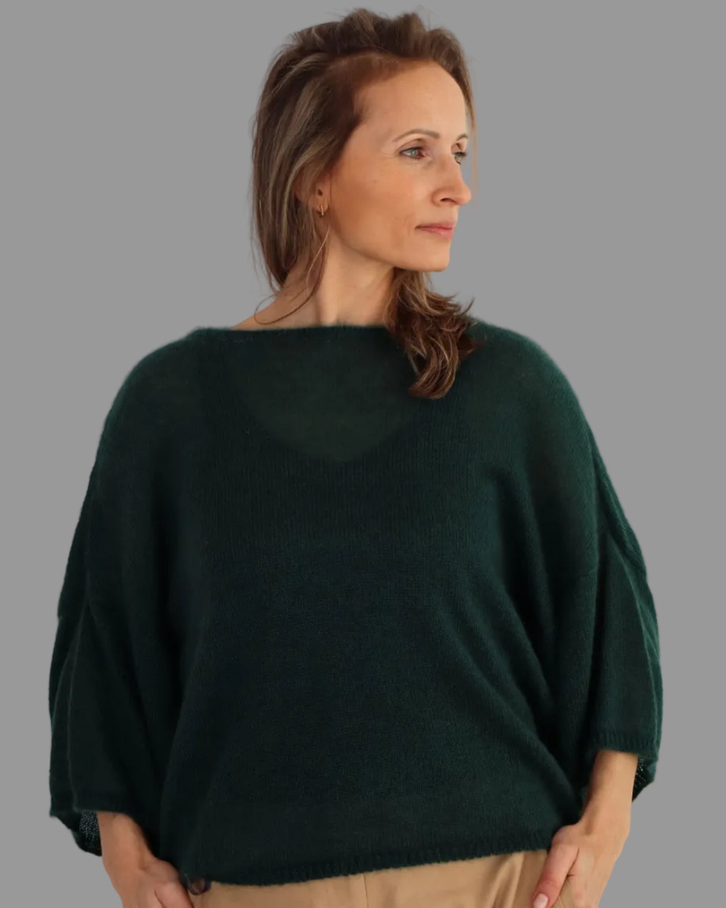 Kid Mohair & Silk Sweater with Wide Half-Length Sleeves