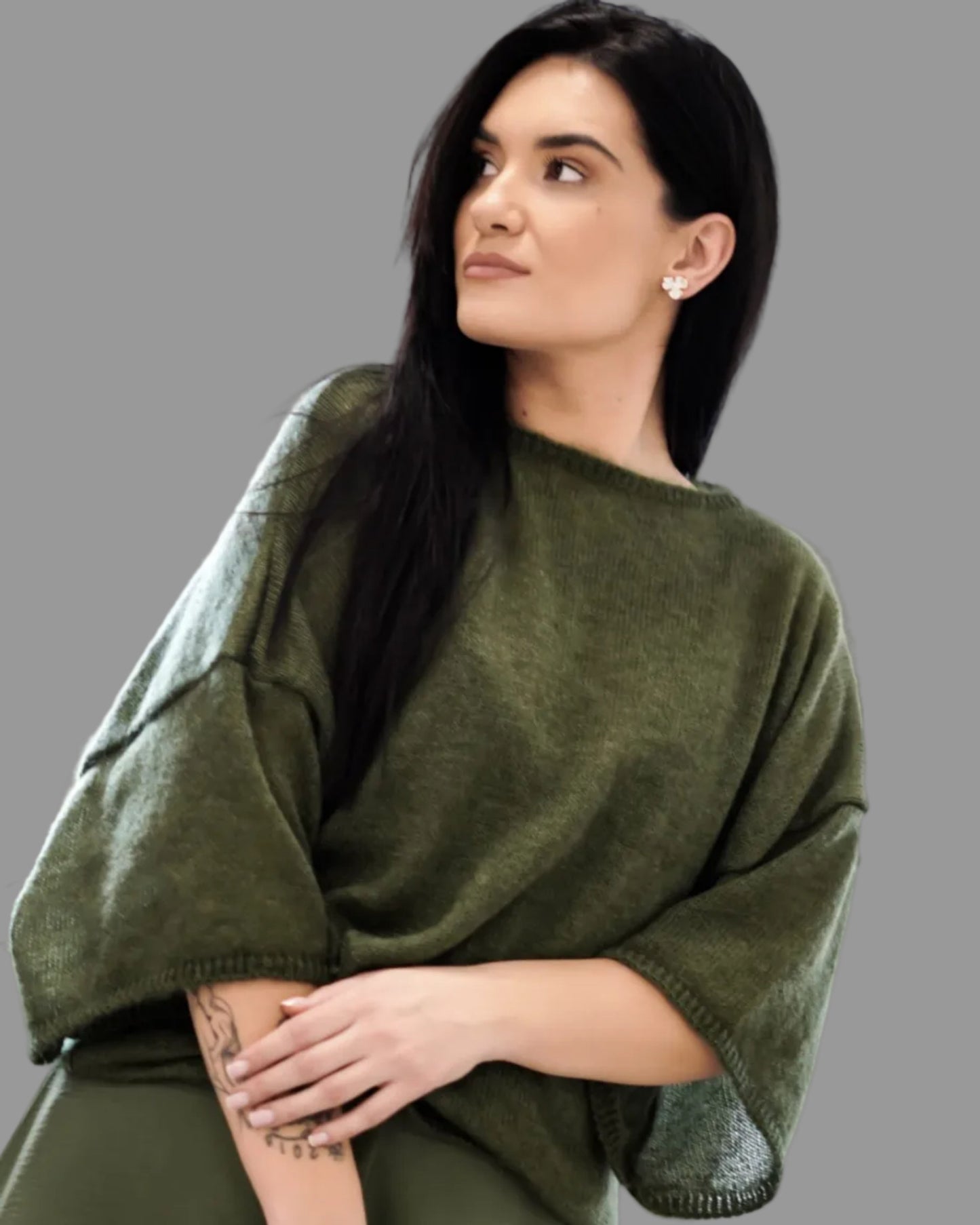 Kid Mohair & Silk Sweater with Wide Half-Length Sleeves