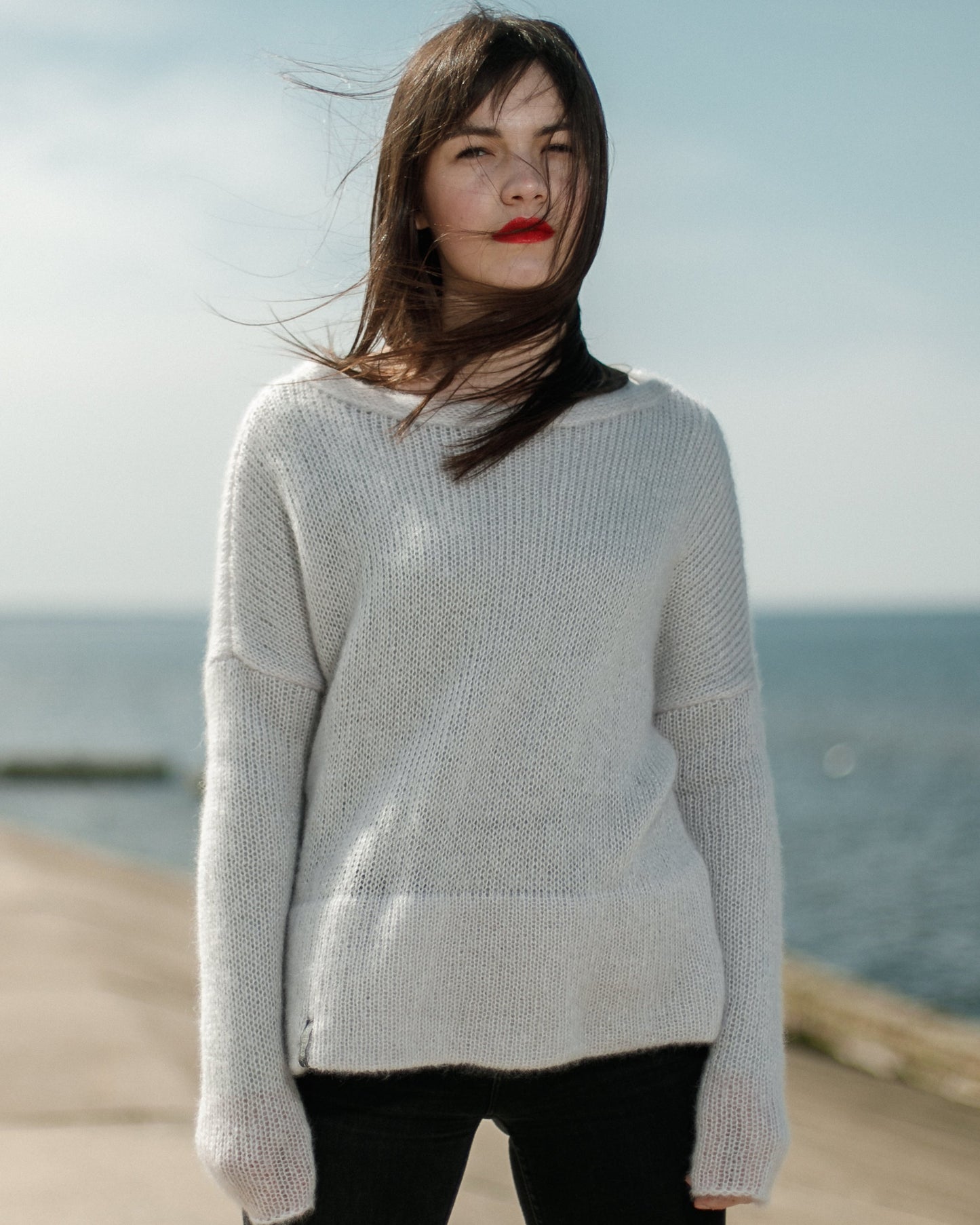 Handmade thick kid mohair & silk sweater with long sleeves