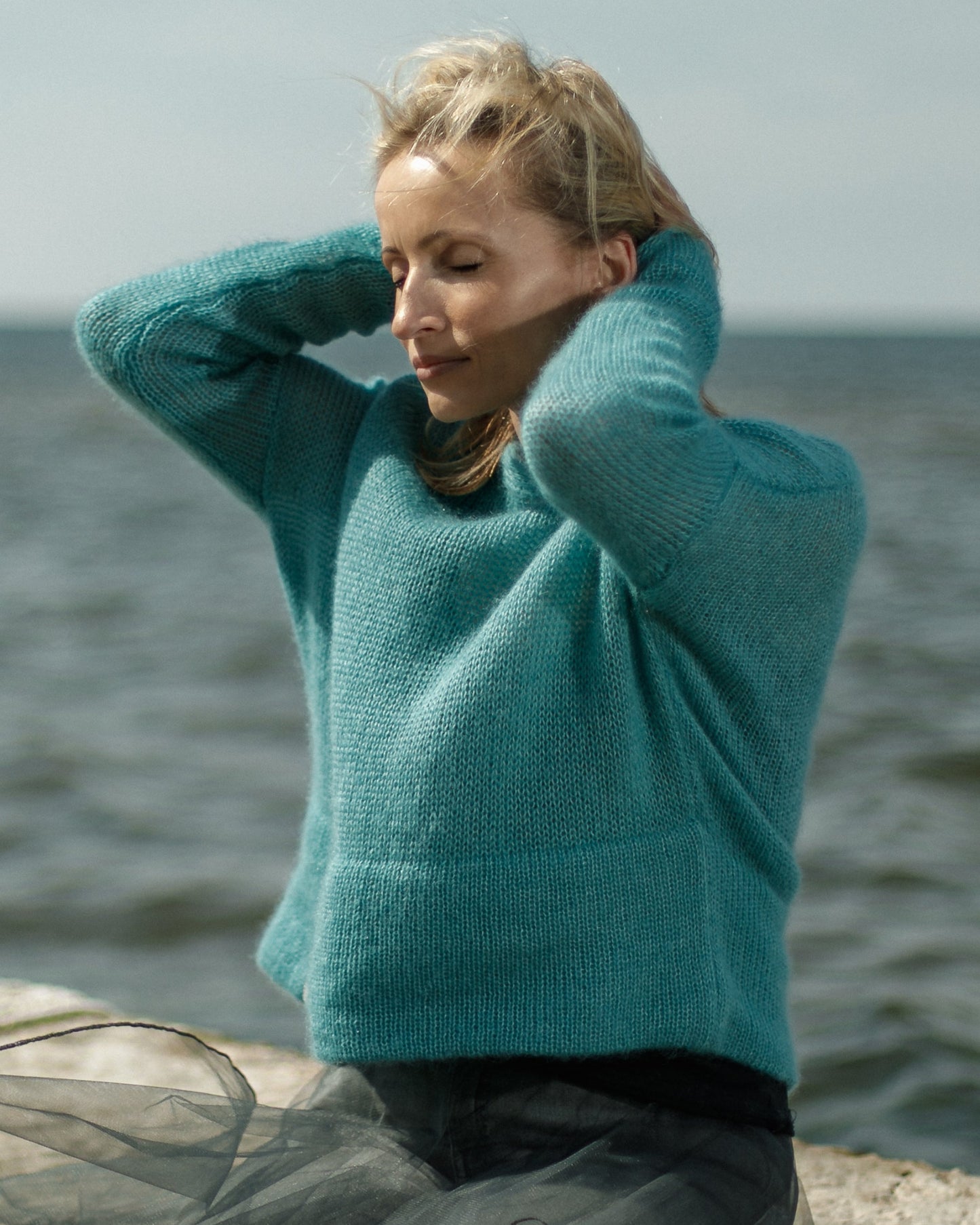 Kid Mohair & Silk Thick Sweater with Long Sleeves and Double-Hem Finish