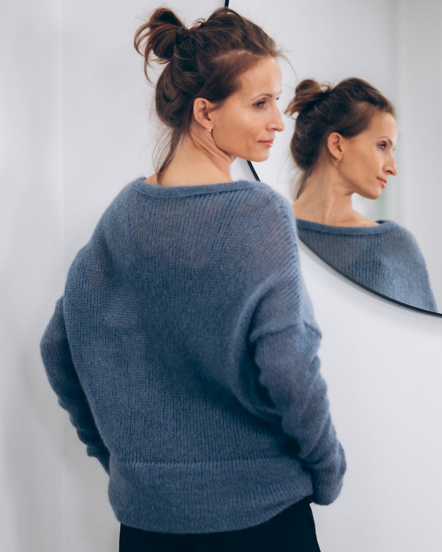 Kid Mohair & Silk Thick Sweater with Long Sleeves and Double-Hem Finish