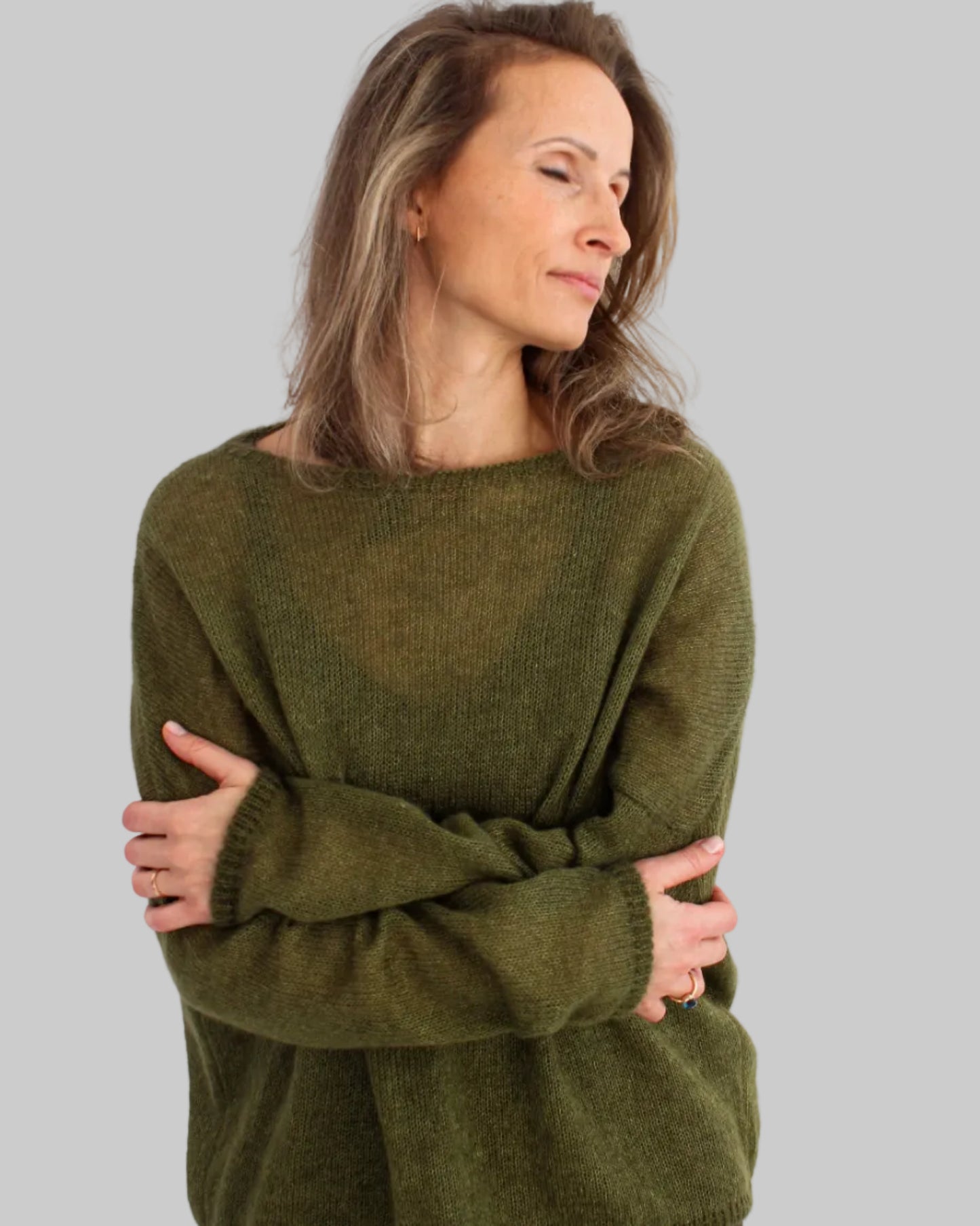 Breathable kid mohair & silk sweater with relaxed fit