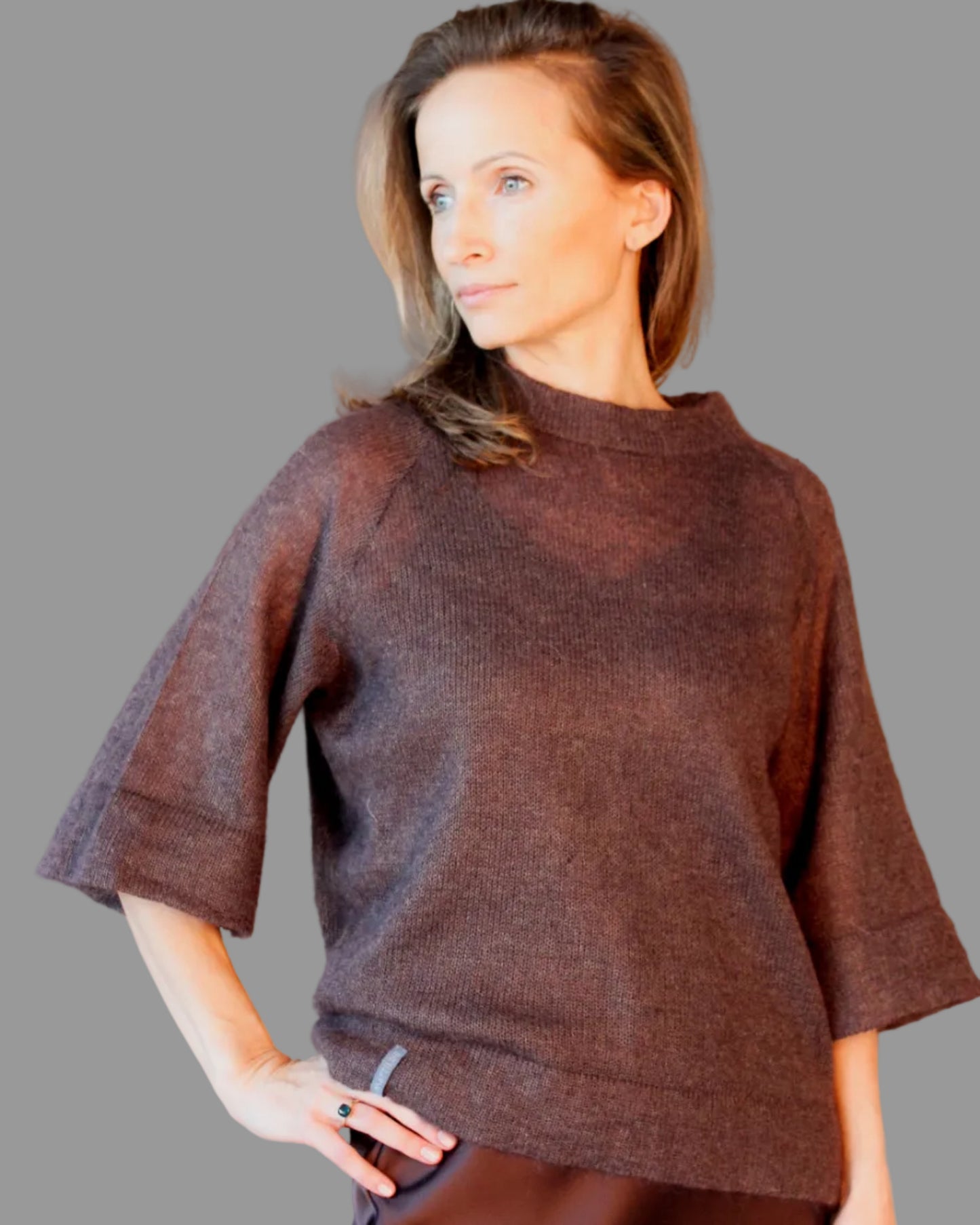 Soft lightweight kid mohair & silk sweater with double-hem finish