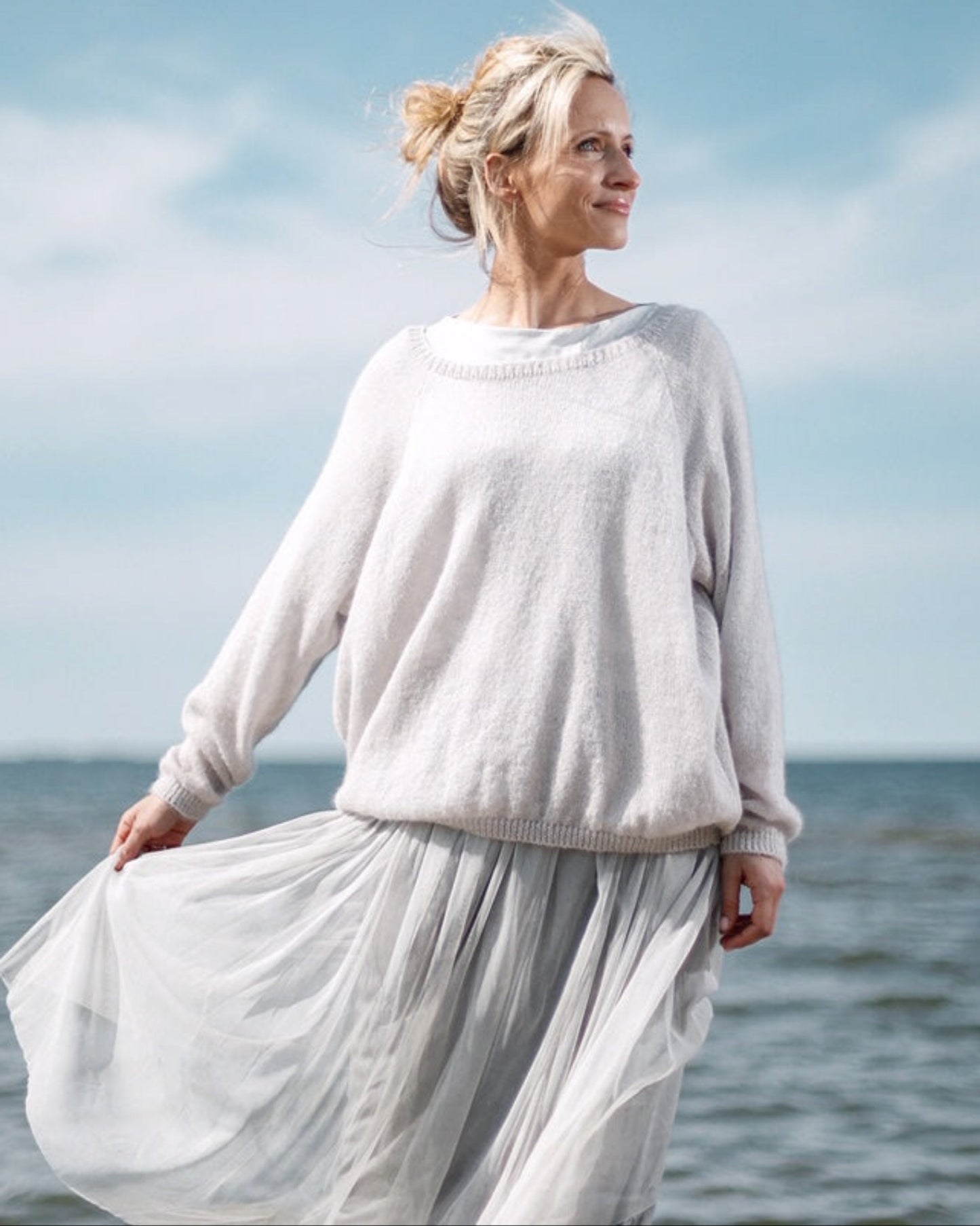 Breathable kid mohair & silk sweater with relaxed fit