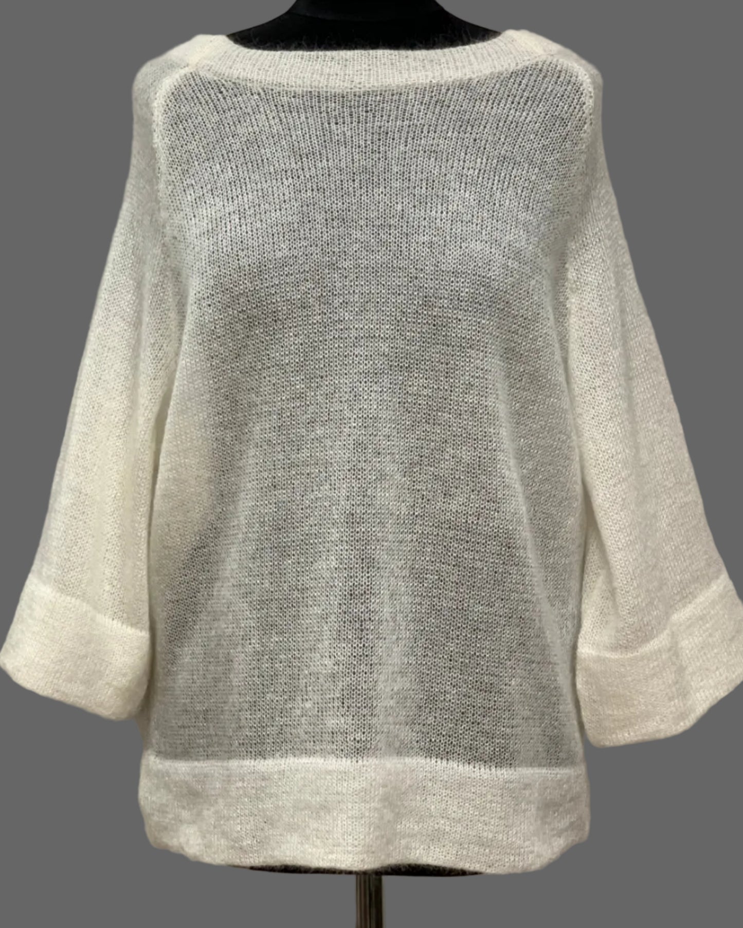 Kid Mohair & Silk Raglan Sweater with 3/4 Sleeves and Double-Hem Finish