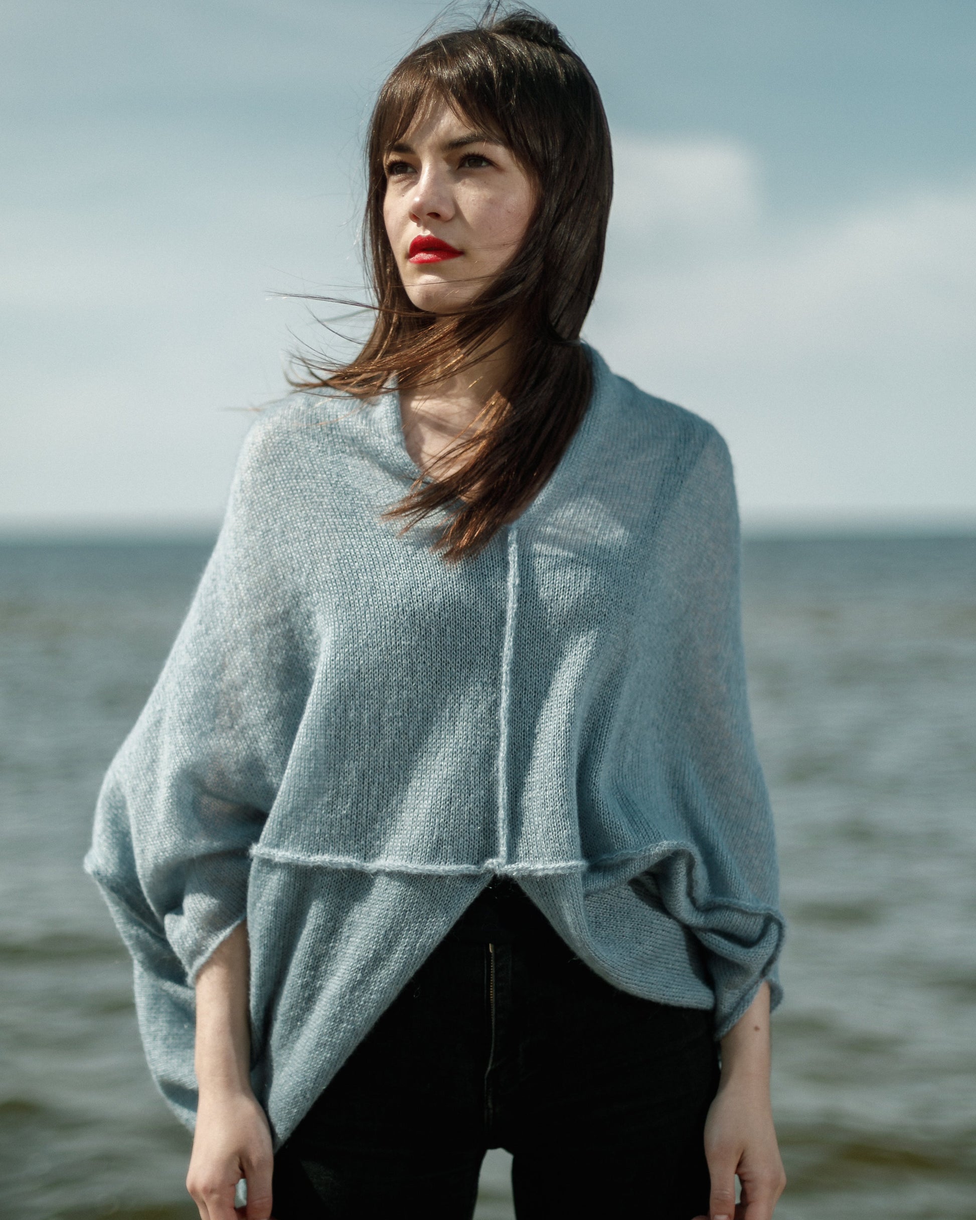 Breathable kid mohair & silk sweater with relaxed fit