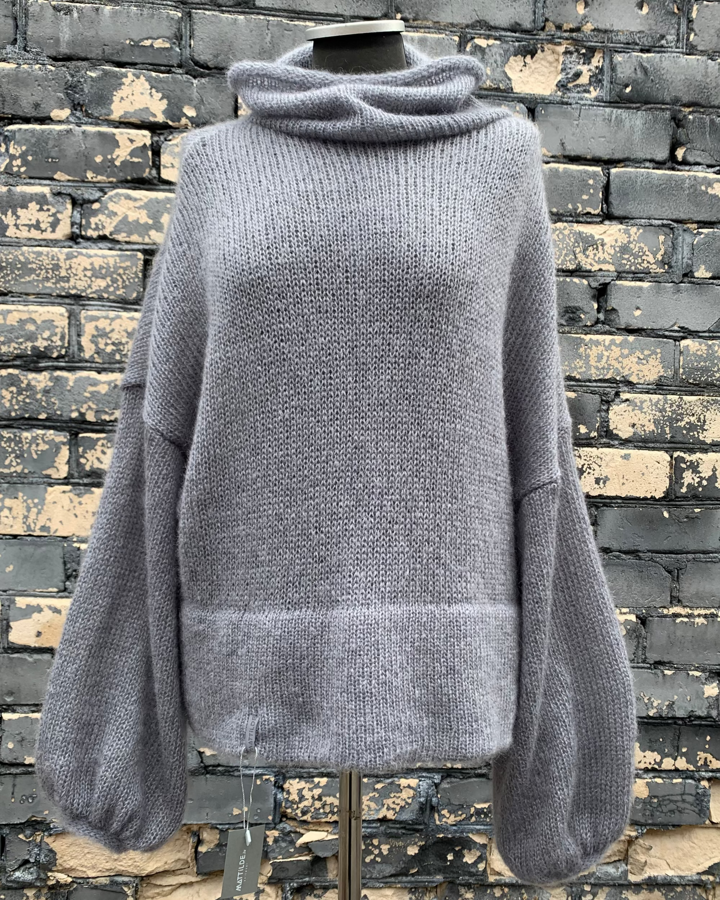 Kid Mohair & Silk Thick Turtleneck Sweater with Full Sleeves
