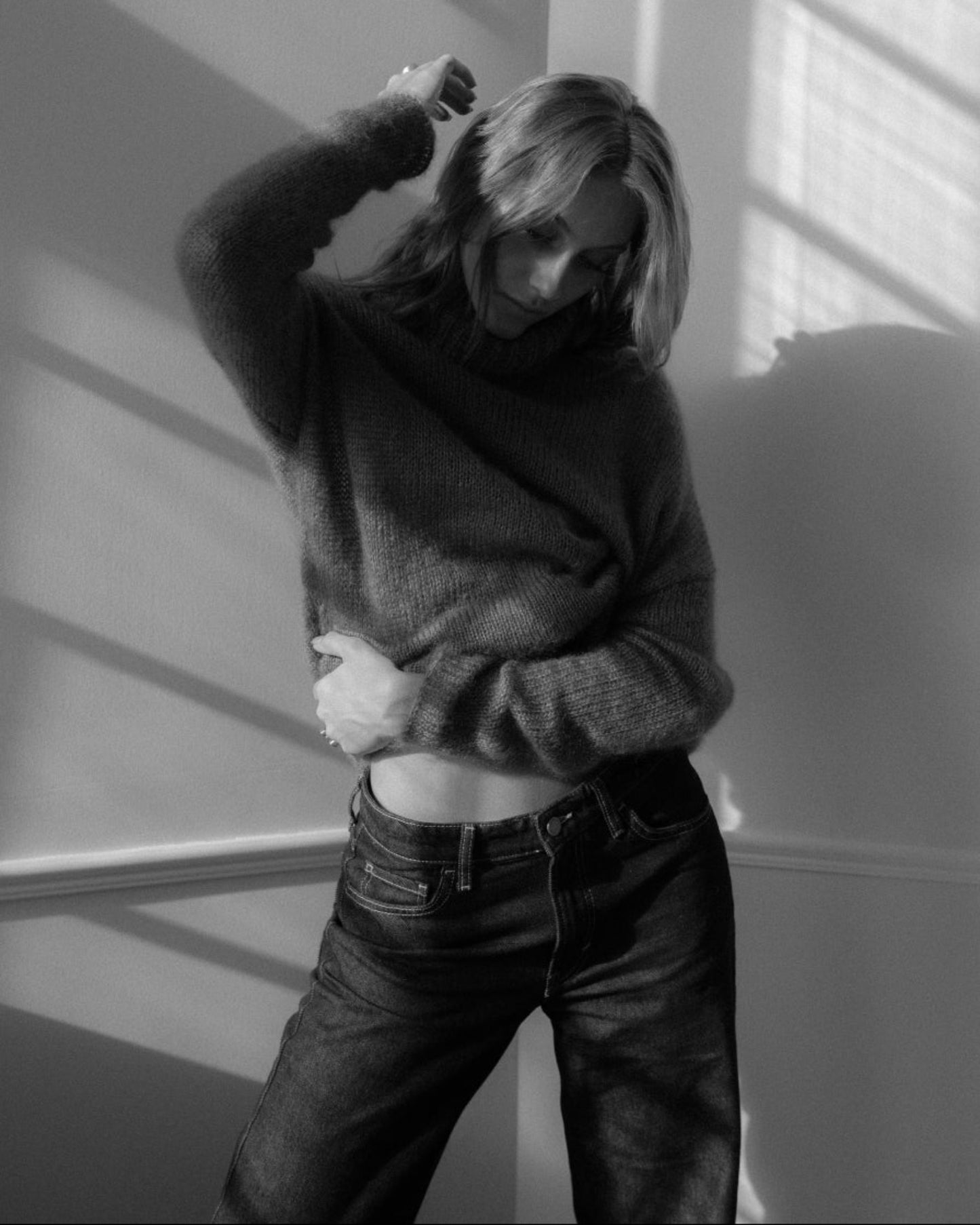 Kid Mohair & Silk Thick Turtleneck Sweater with Wide Double-Hem Finish