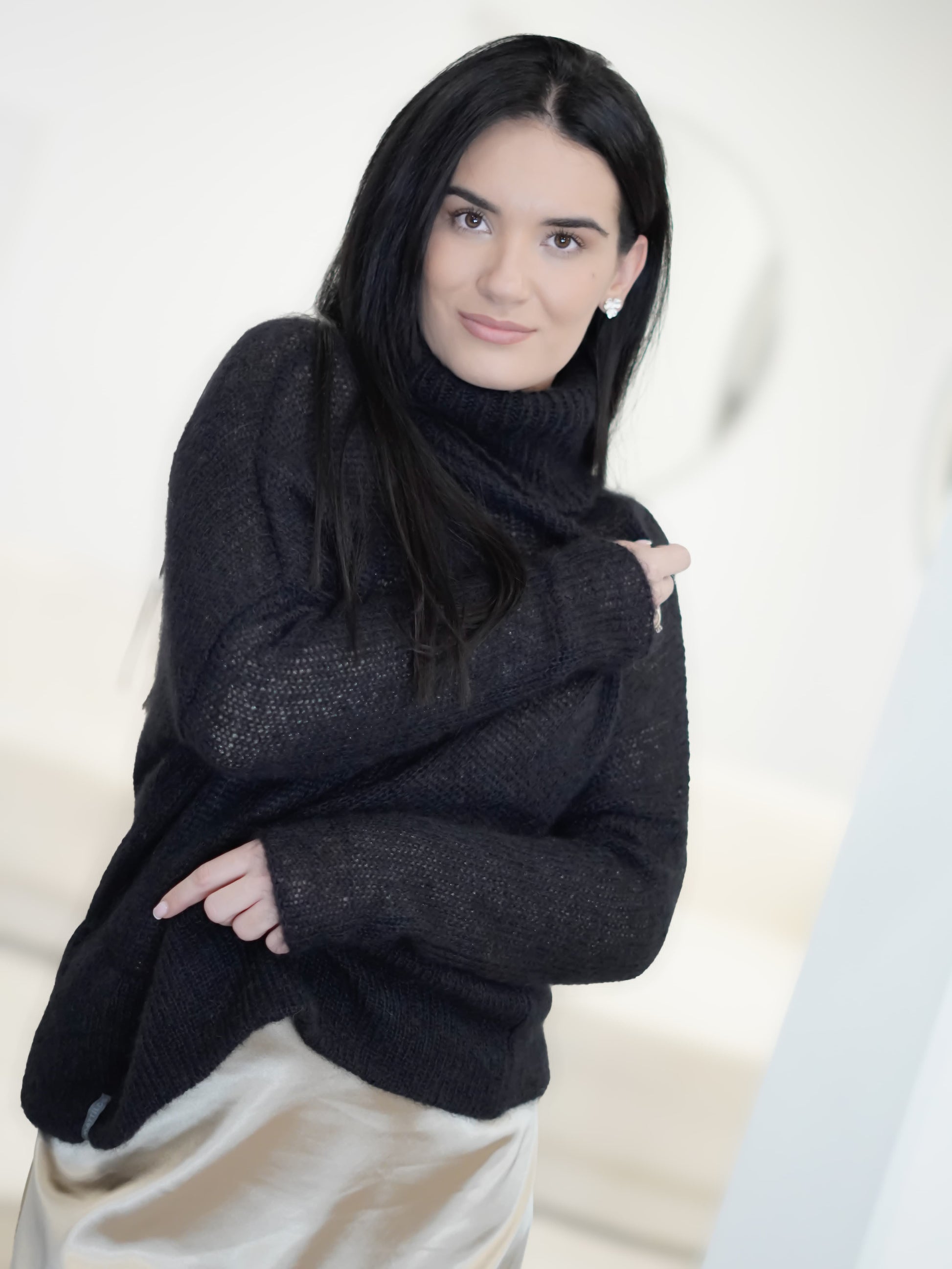 Soft oversized kid mohair & silk sweater with wide double-hem finish