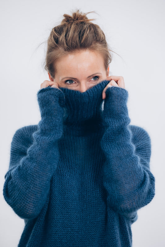 Warm breathable kid mohair & silk sweater with relaxed fit