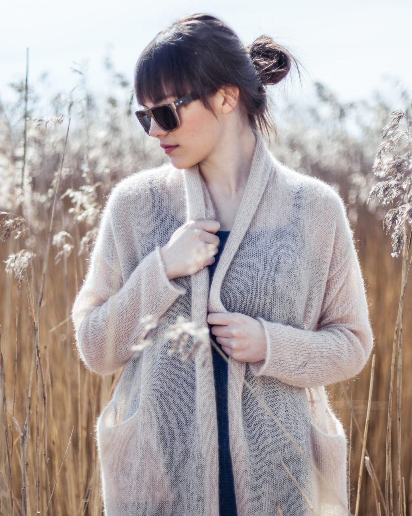 Soft knit texture in kid mohair & silk long cardigan with pockets