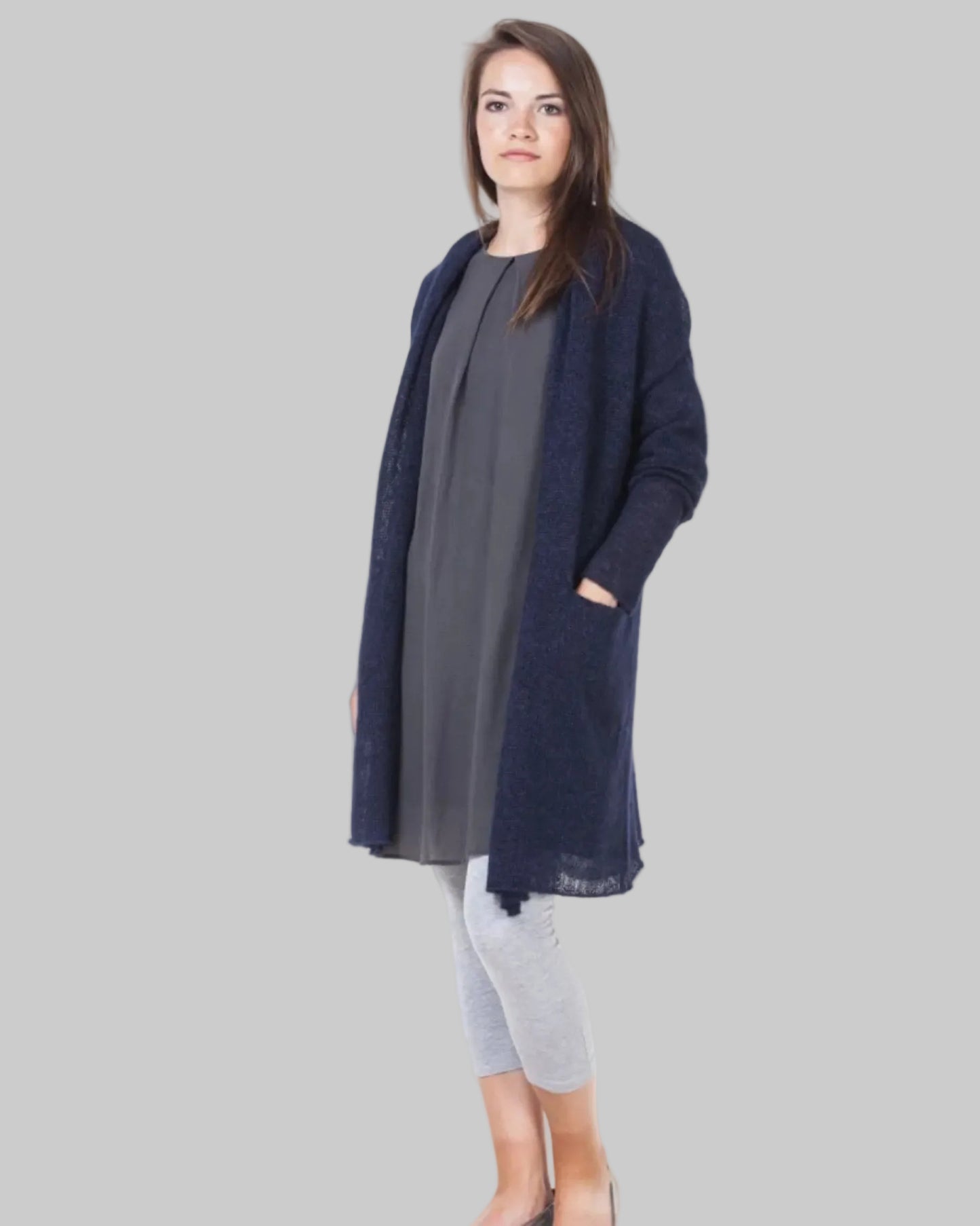 Kid Mohair & Silk Long Cardigan with Pockets