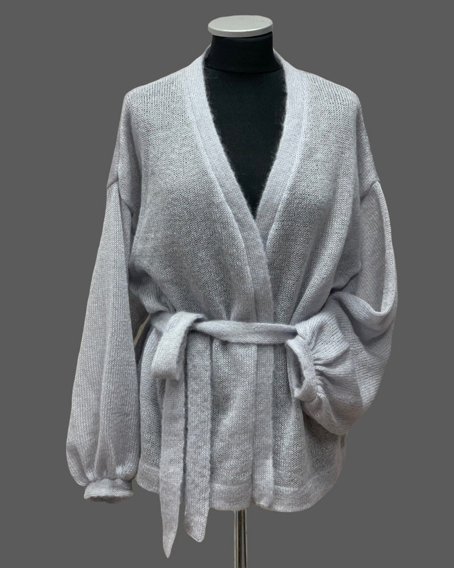 Kid Mohair & Silk Short V-neck Cardigan with Full Sleeves & Belt