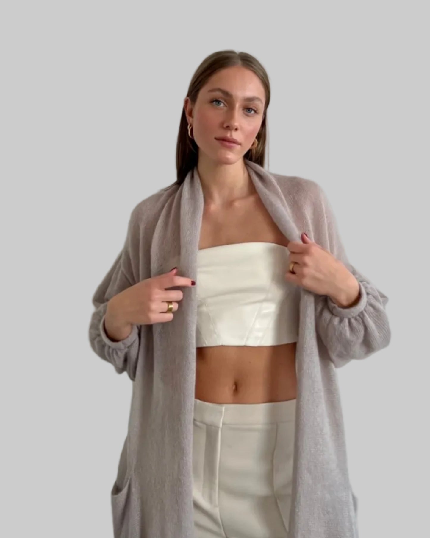 Handmade long kid mohair & silk cardigan with puffy sleeves