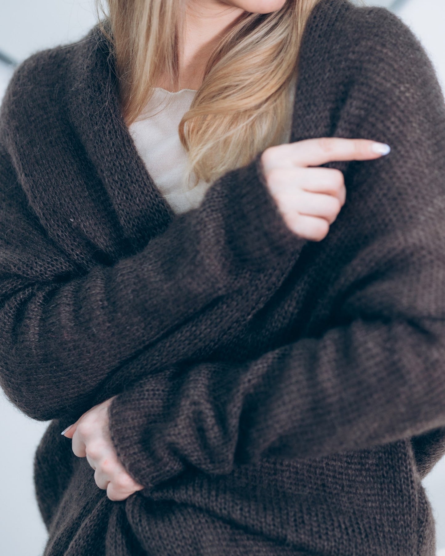 Luxury handmade short cardigan in kid mohair & silk