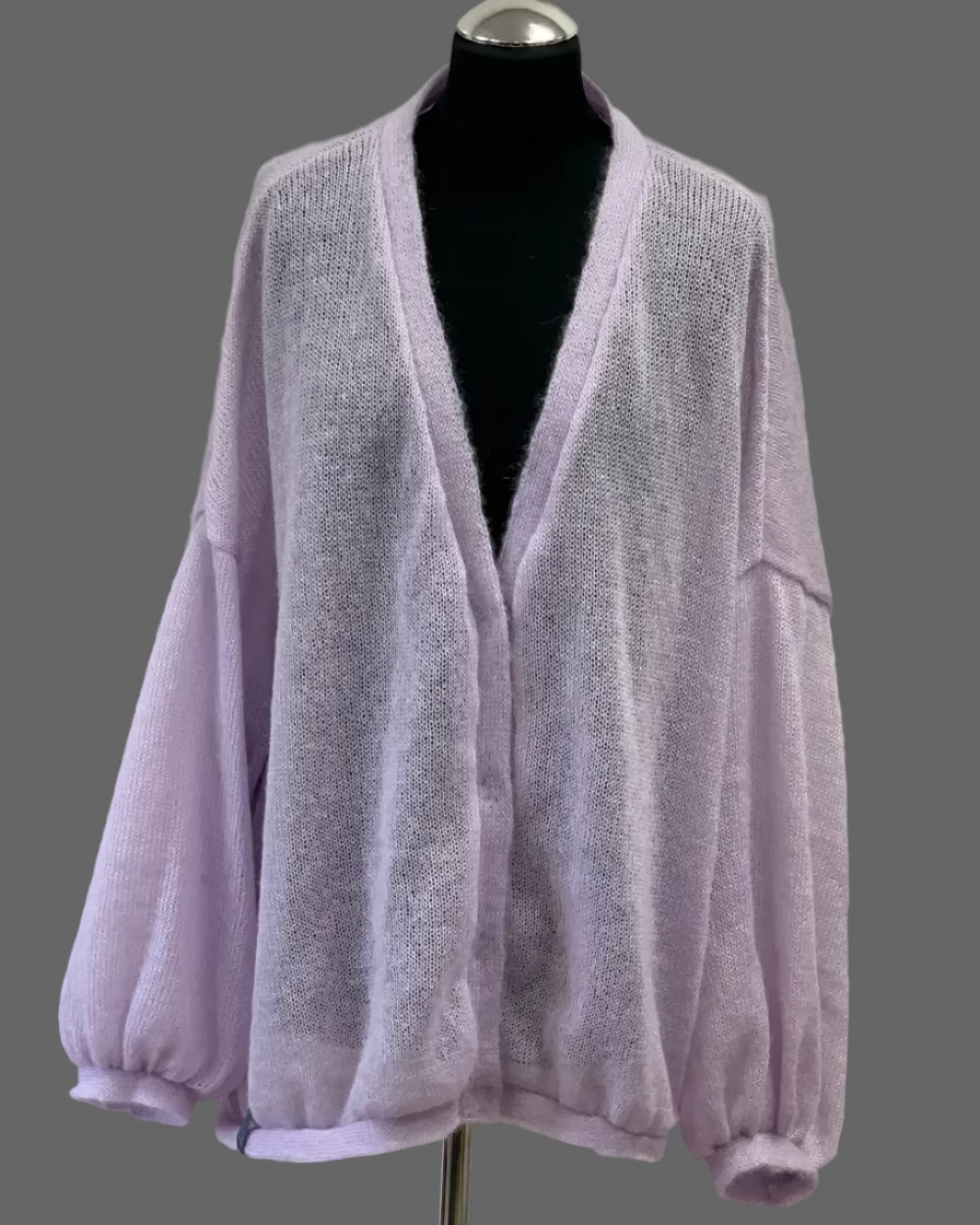Kid Mohair & Silk Cardigan with Full Sleeves and Mettalic Snap Buttons