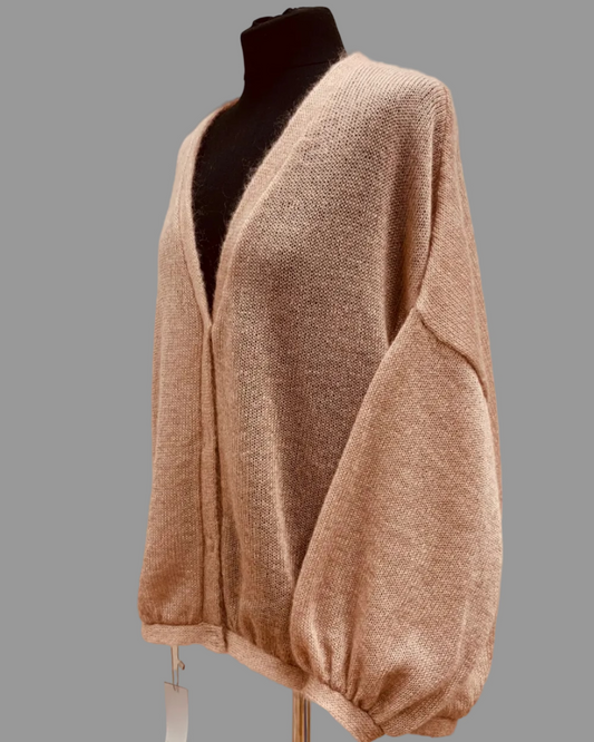 Kid Mohair & Silk Cardigan with Full Sleeves and Mettalic Snap Buttons