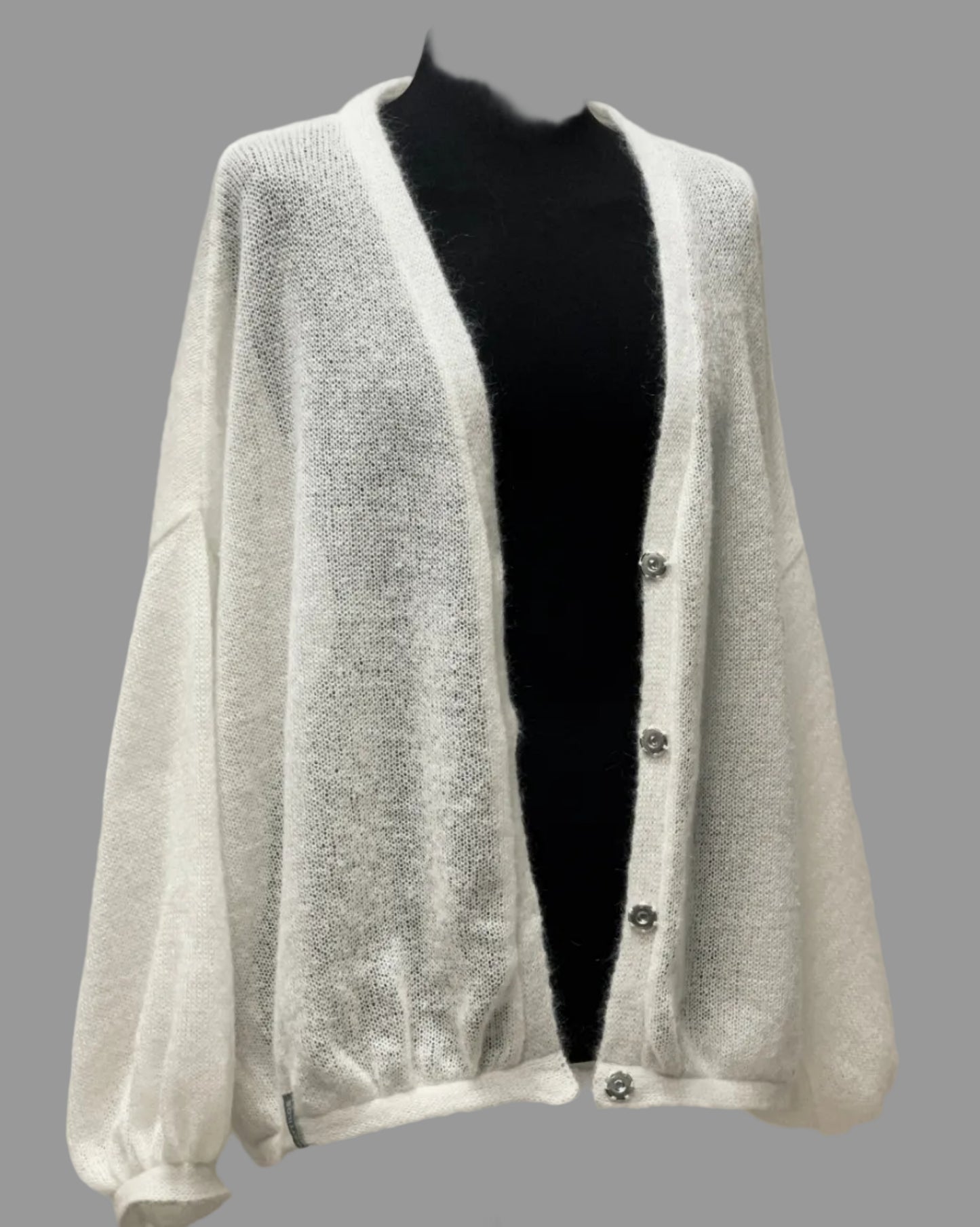 Kid Mohair & Silk Cardigan with Full Sleeves and Mettalic Snap Buttons