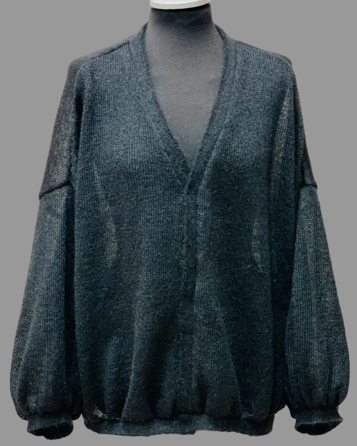 Kid Mohair & Silk Cardigan with Full Sleeves and Mettalic Snap Buttons