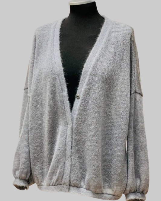 Kid Mohair & Silk Cardigan with Full Sleeves and Mettalic Snap Buttons