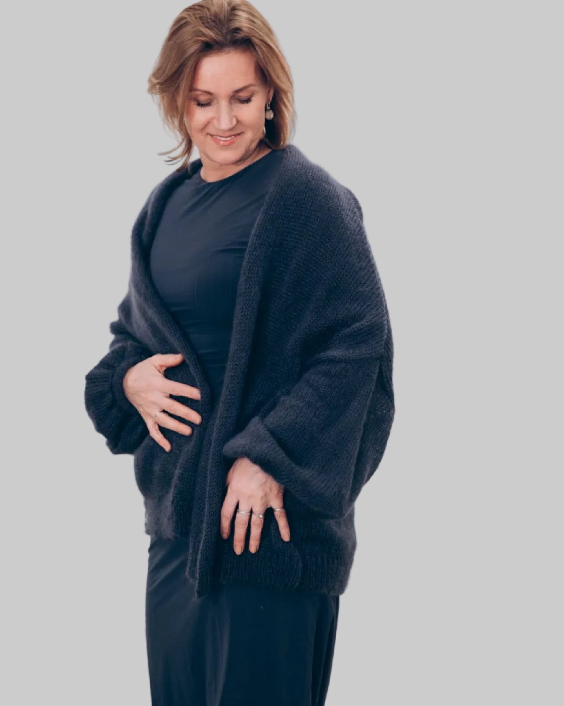 Warm breathable kid mohair & silk cardigan with balloon sleeves