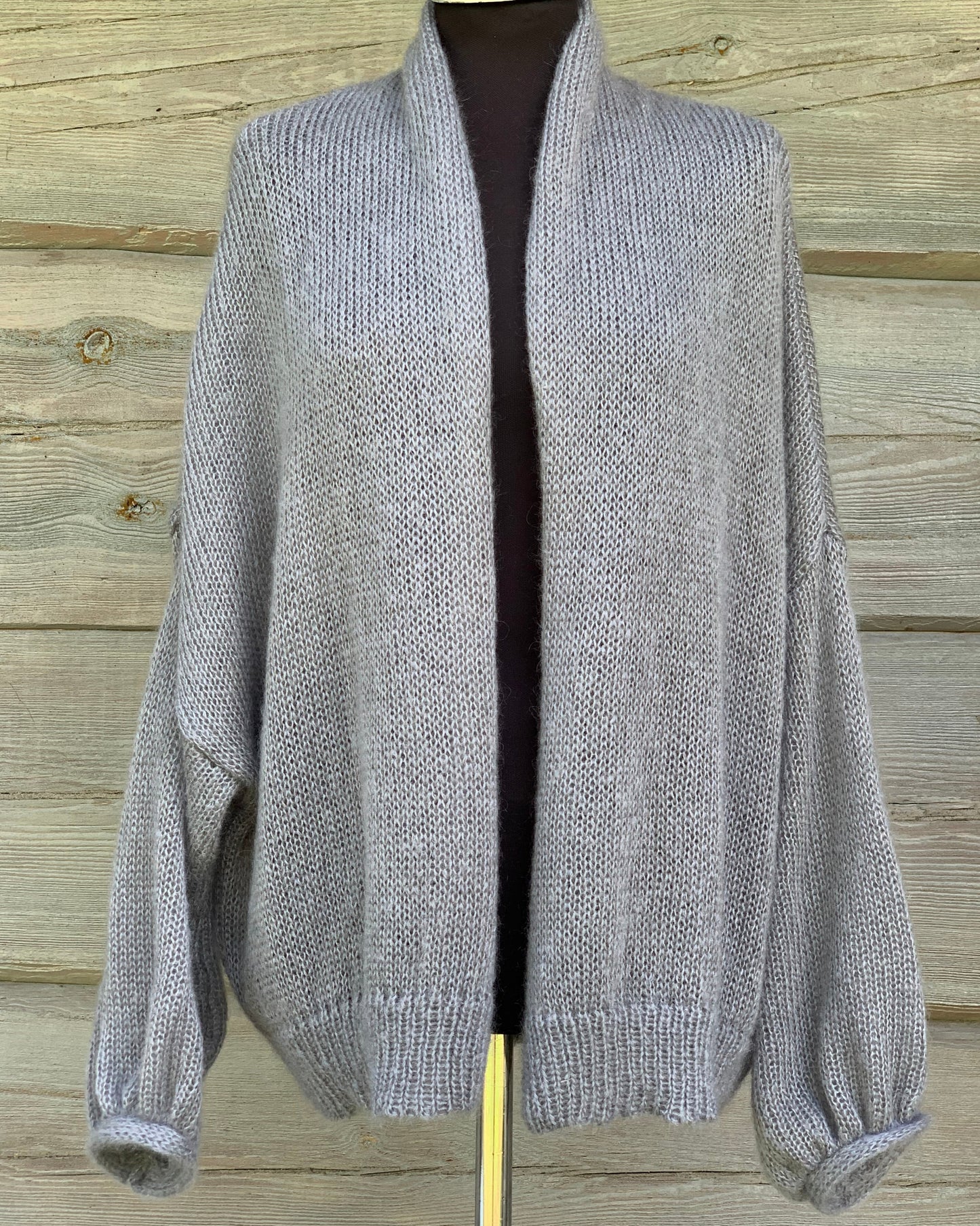 Kid Mohair & Silk Thick Cardigan with Balloon Sleeves and Decorative Seam on the Back