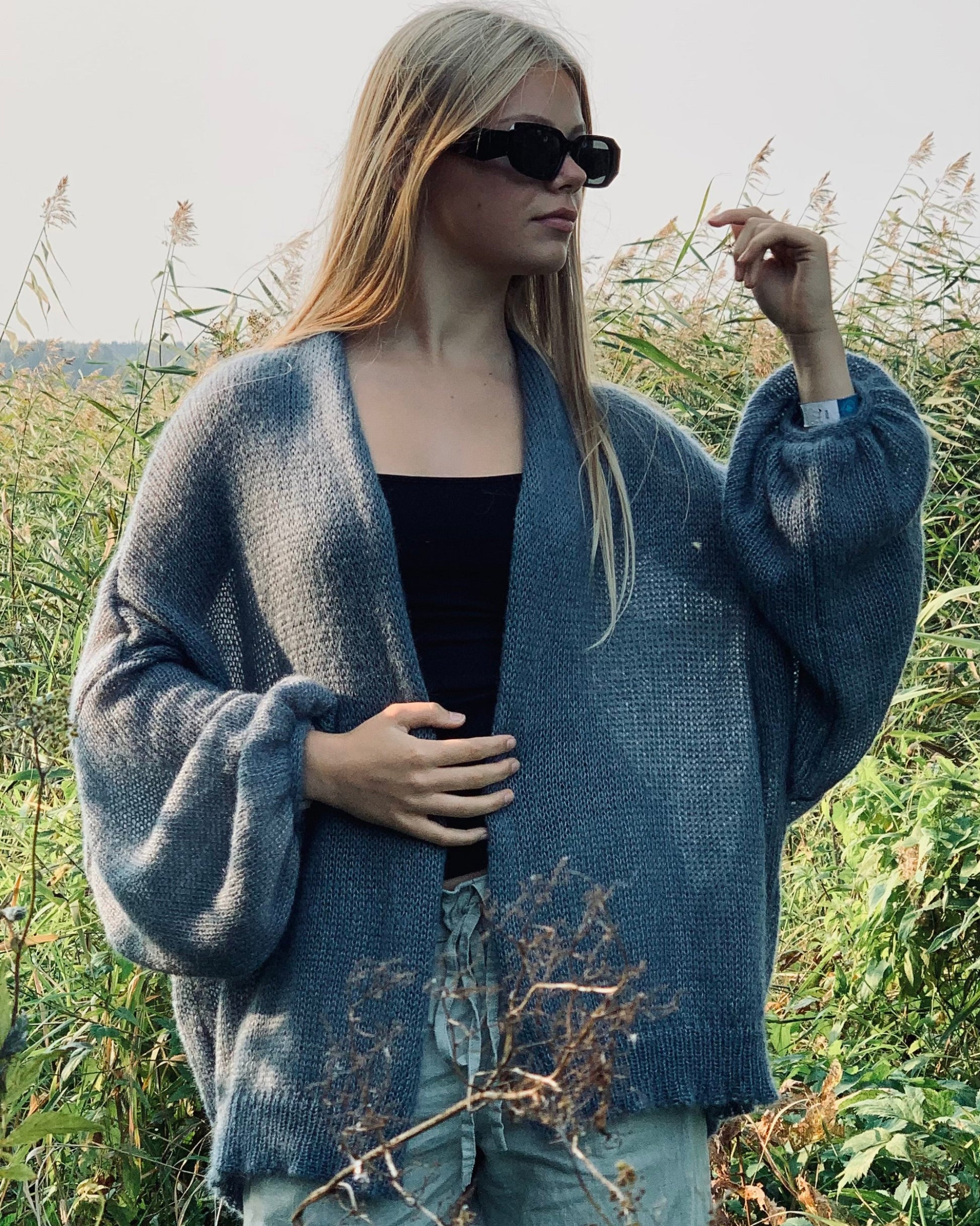 Soft oversized kid mohair & silk cardigan with decorative back seam