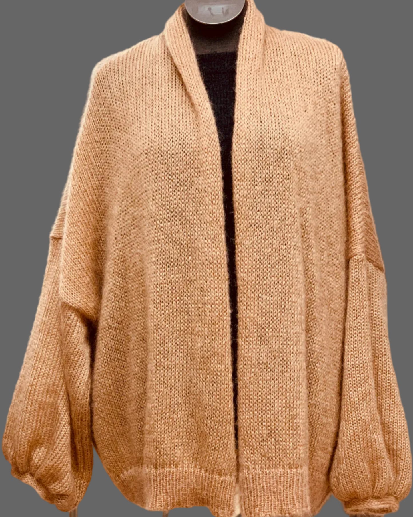Kid Mohair & Silk Thick Cardigan with Balloon Sleeves and Decorative Seam on the Back