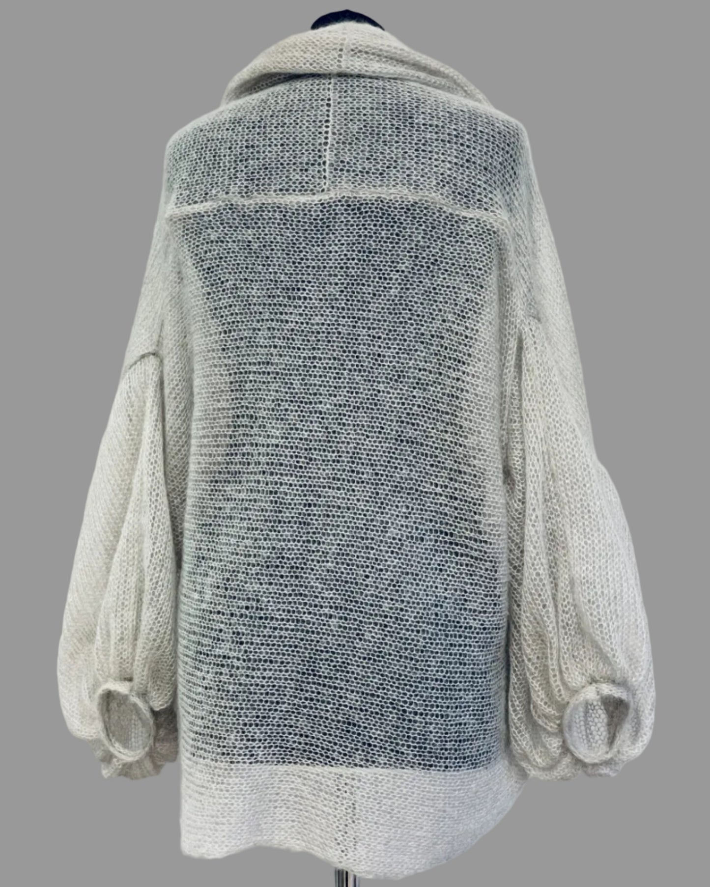 Mesh Kid Mohair & Silk Cardigan with Puffy Sleeves