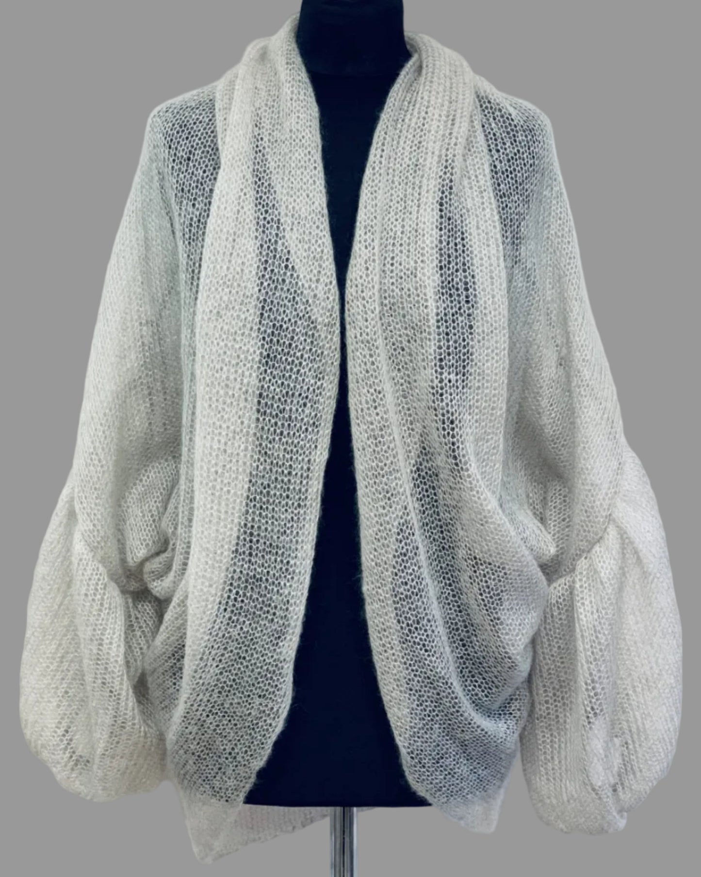 Mesh Kid Mohair & Silk Cardigan with Puffy Sleeves