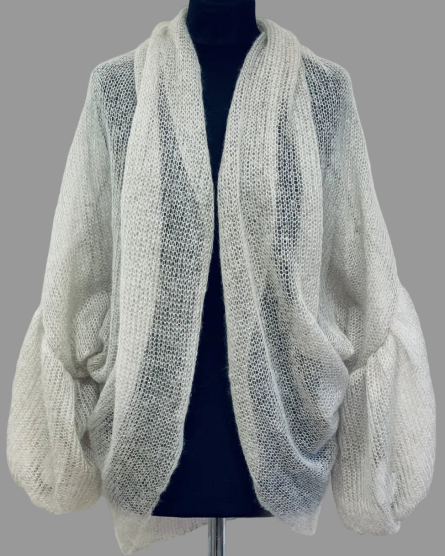 Mesh Kid Mohair & Silk Cardigan with Puffy Sleeves