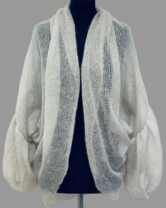 Mesh Kid Mohair & Silk Cardigan with Puffy Sleeves