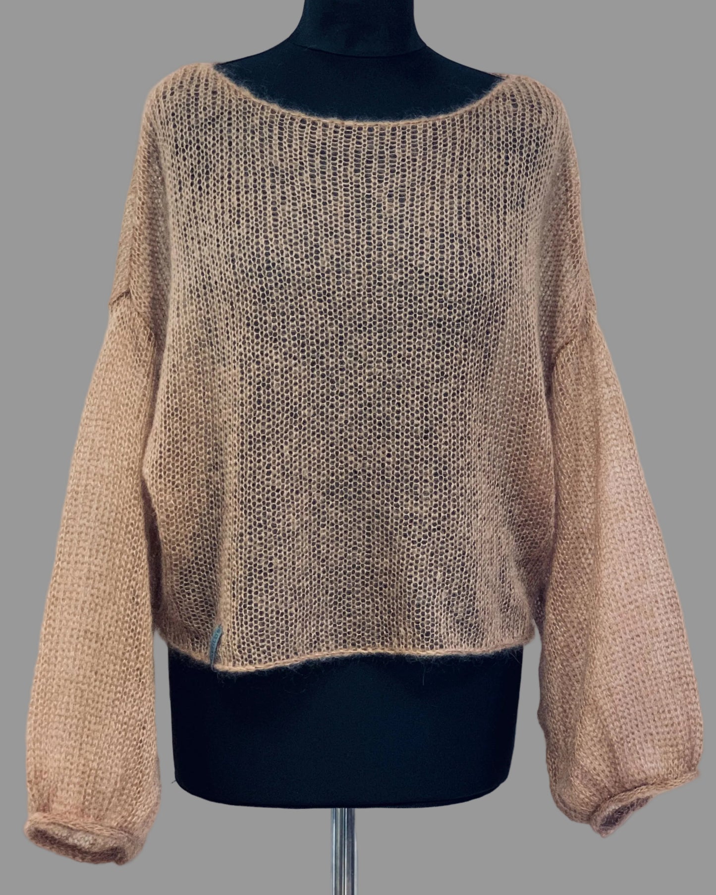 Mesh Kid Mohair & Silk Sweater with Balloon Sleeves