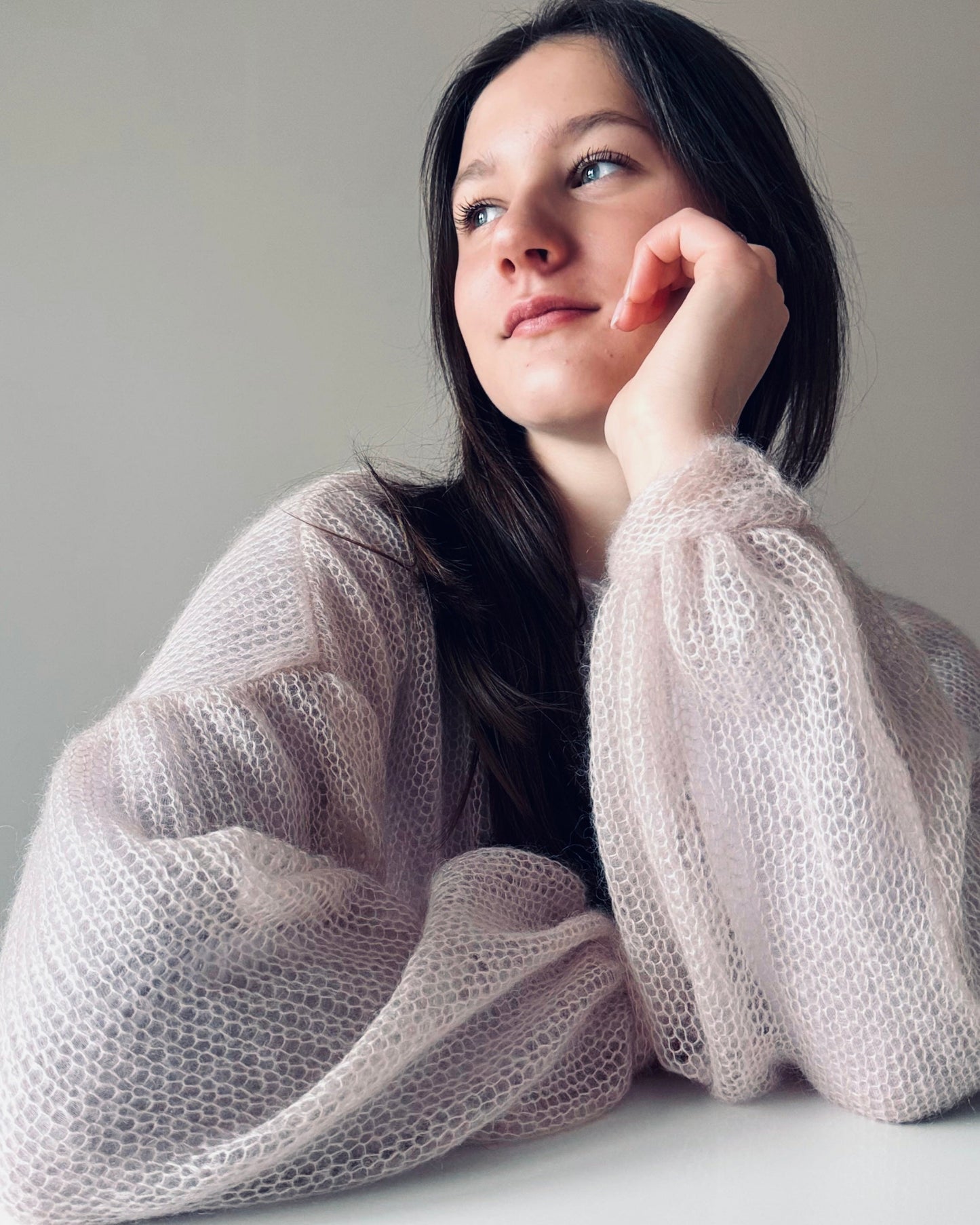 Lightweight kid mohair & silk knitwear with oversized sleeves
