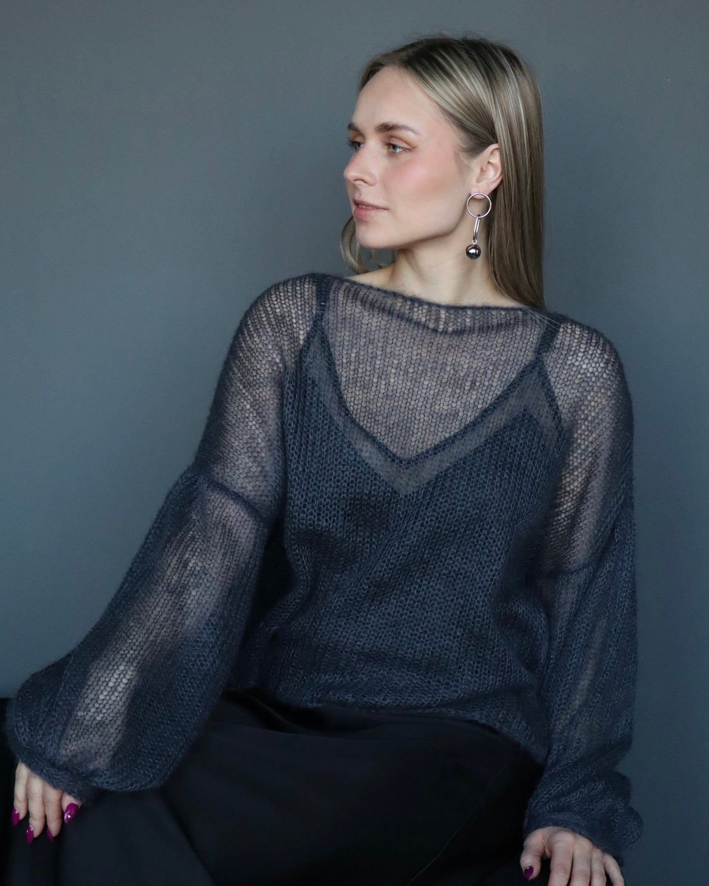 Luxury handmade kid mohair & silk balloon sleeve sweater