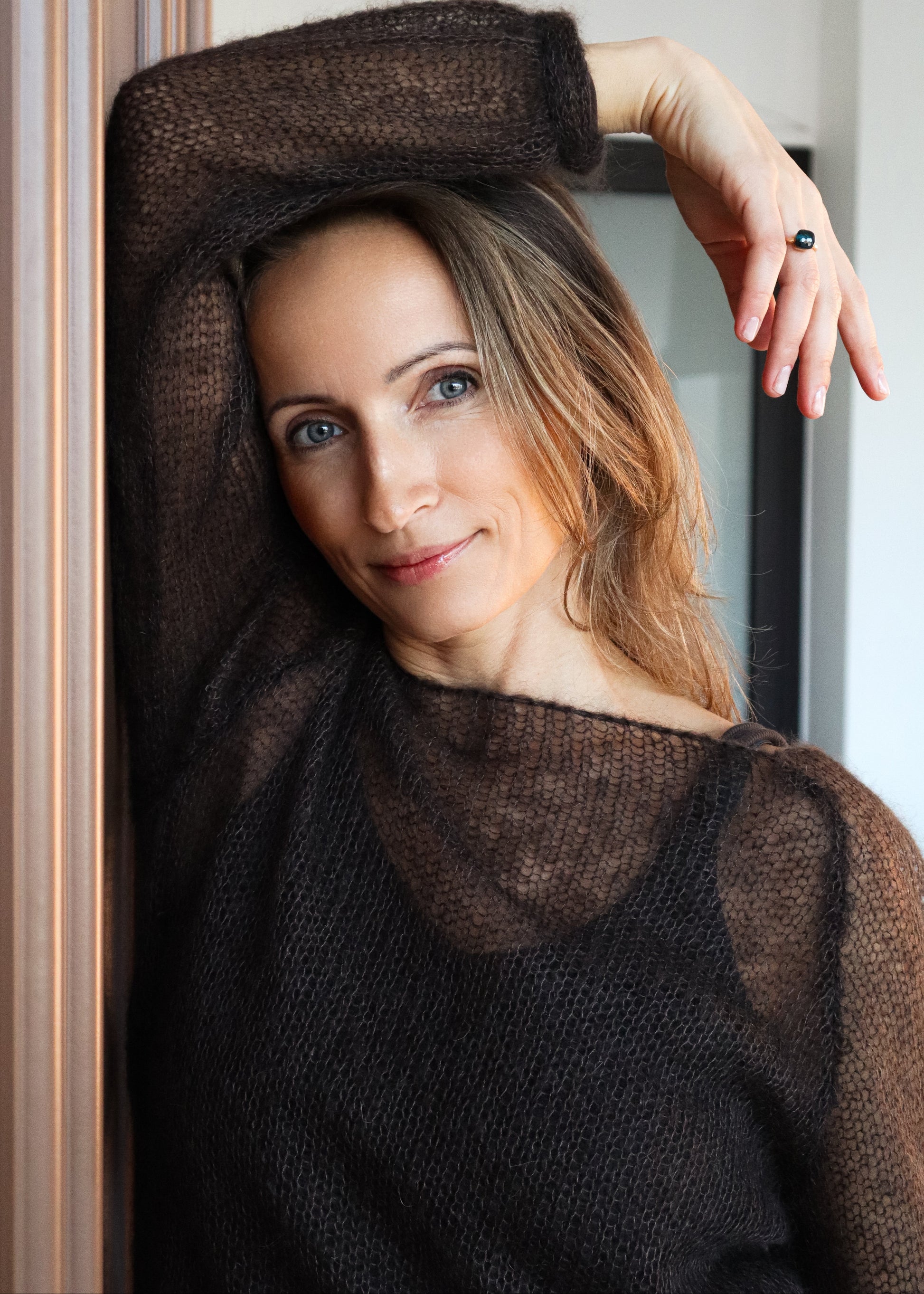 Mesh mohair sweater with full sleeves