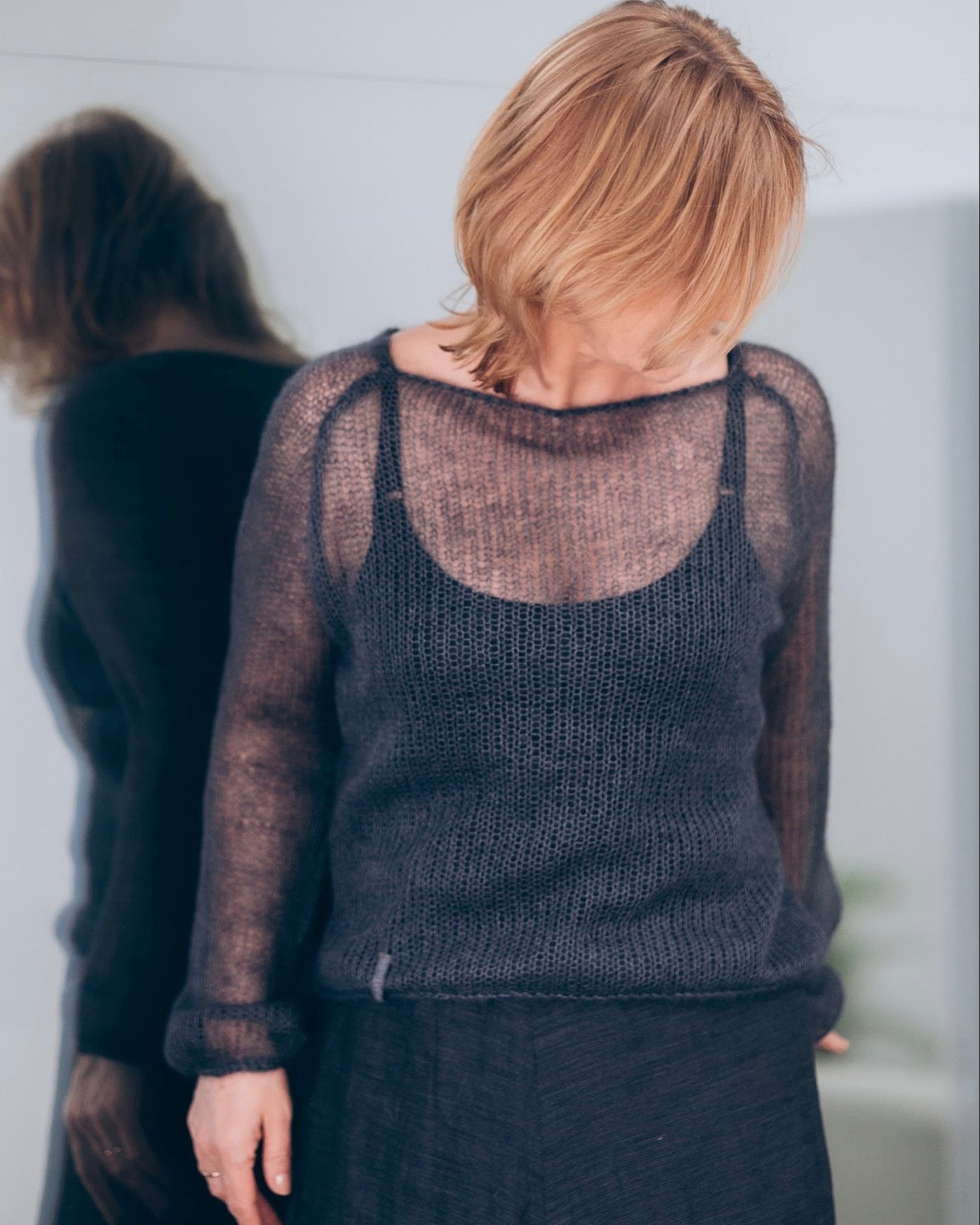 Handmade mesh kid mohair & silk raglan sweater