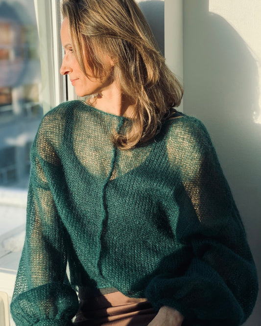 Green handmade mesh kid mohair & silk sweater
