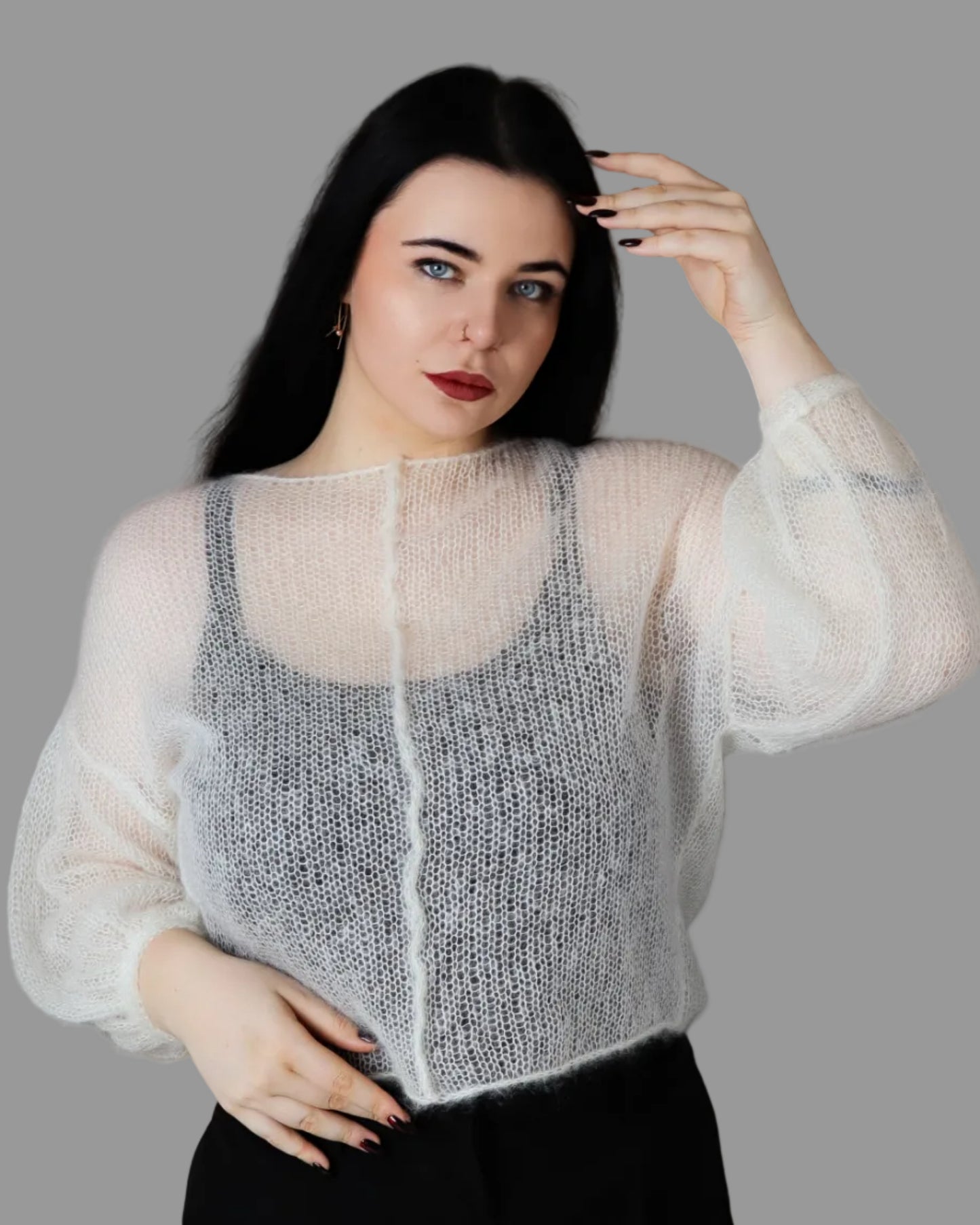 White premium handcrafted kid mohair & silk knitwear for women