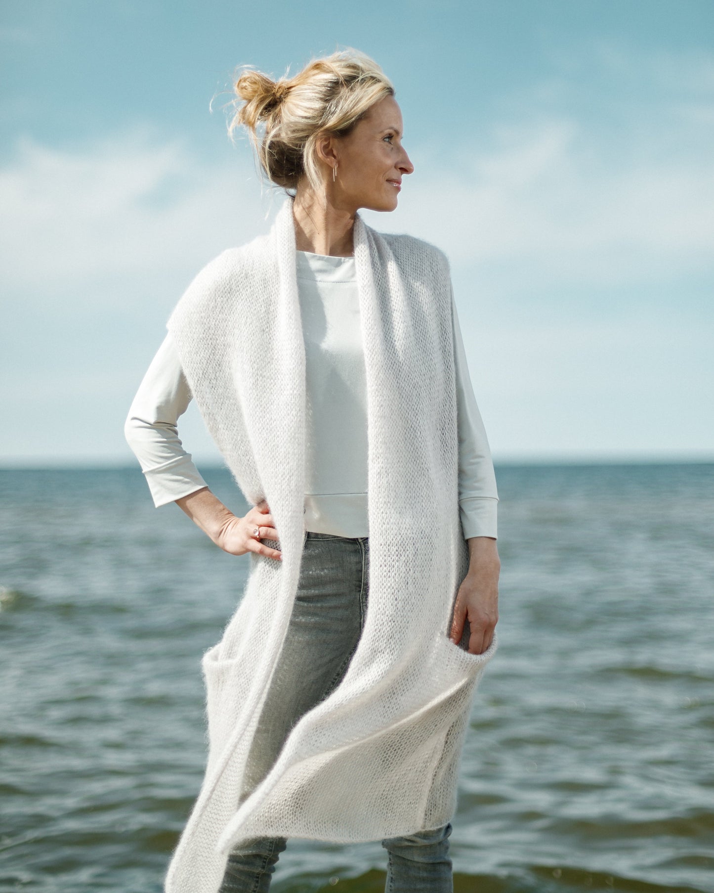 Kid Mohair & Silk Long Vest with Pockets