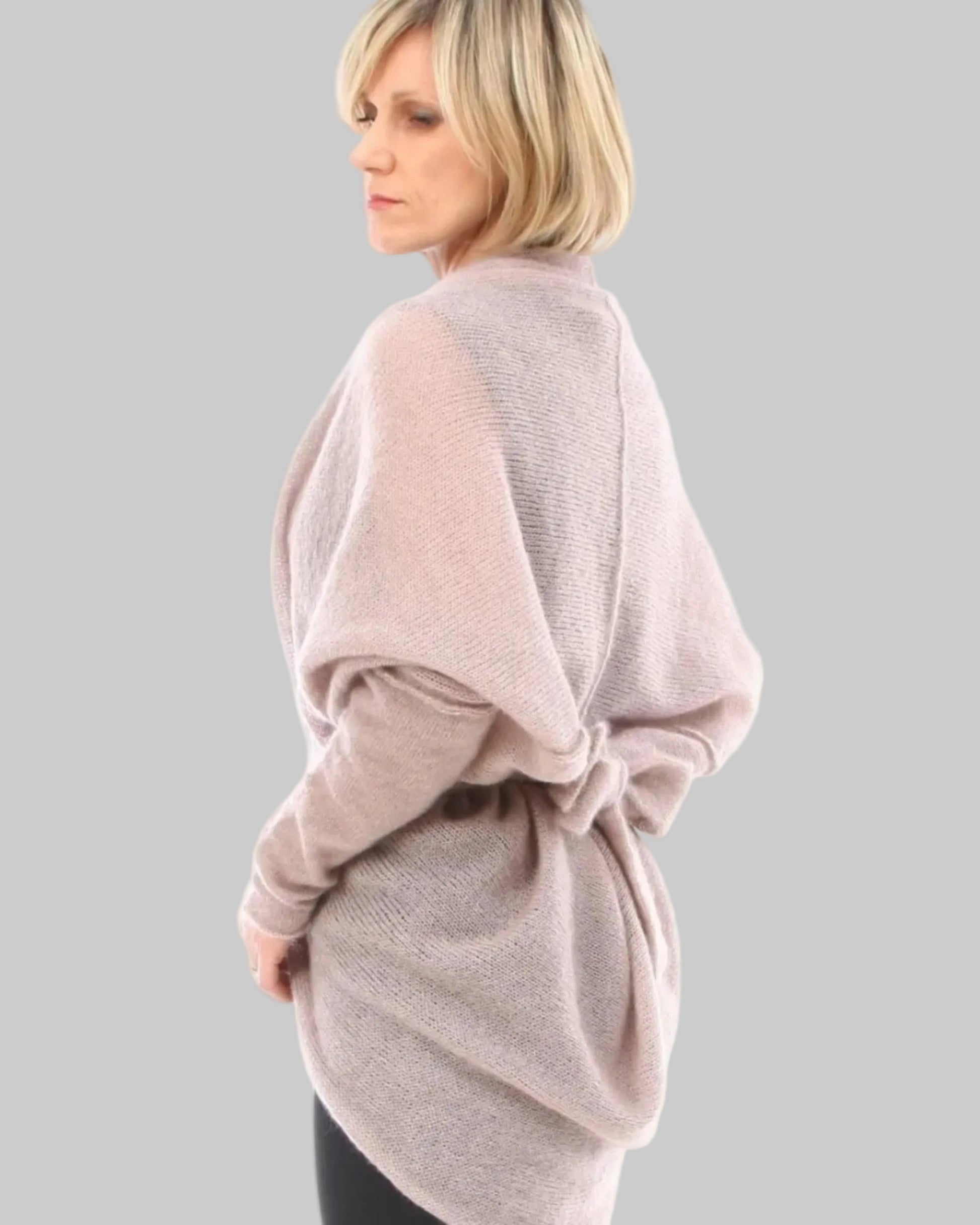 Light pink soft warm kid mohair & silk round cardigan with belt