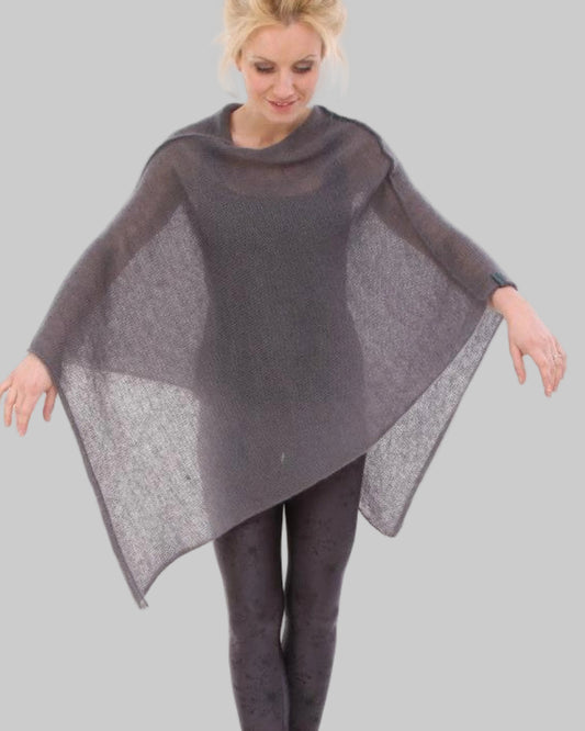 Grey breathable kid mohair & silk poncho 