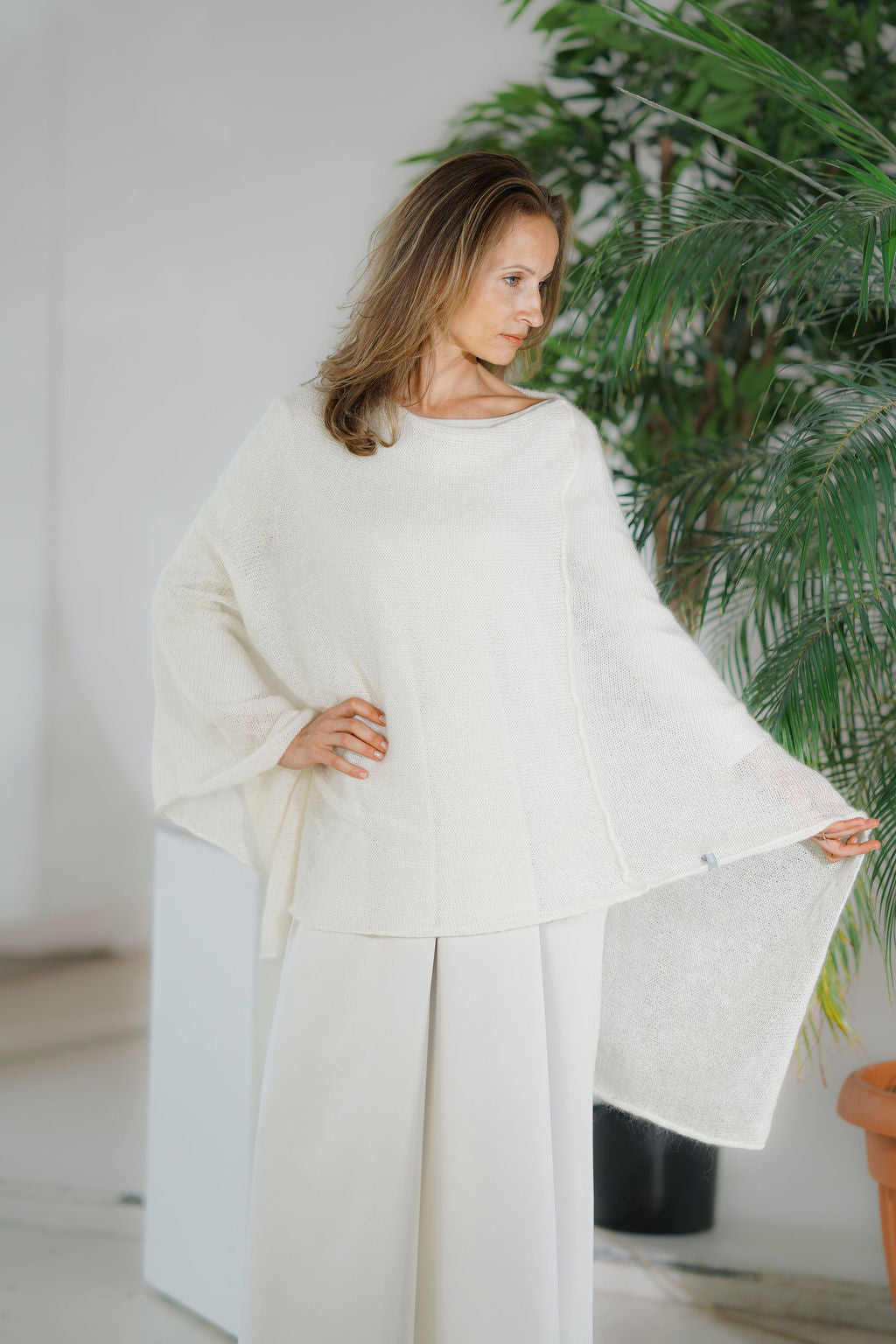 Handcrafted soft mohair poncho 