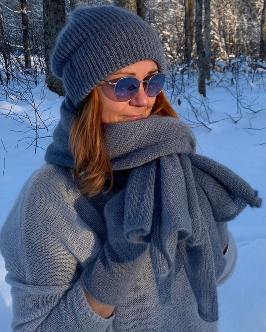 Warm blue mohair and silk classic scarf