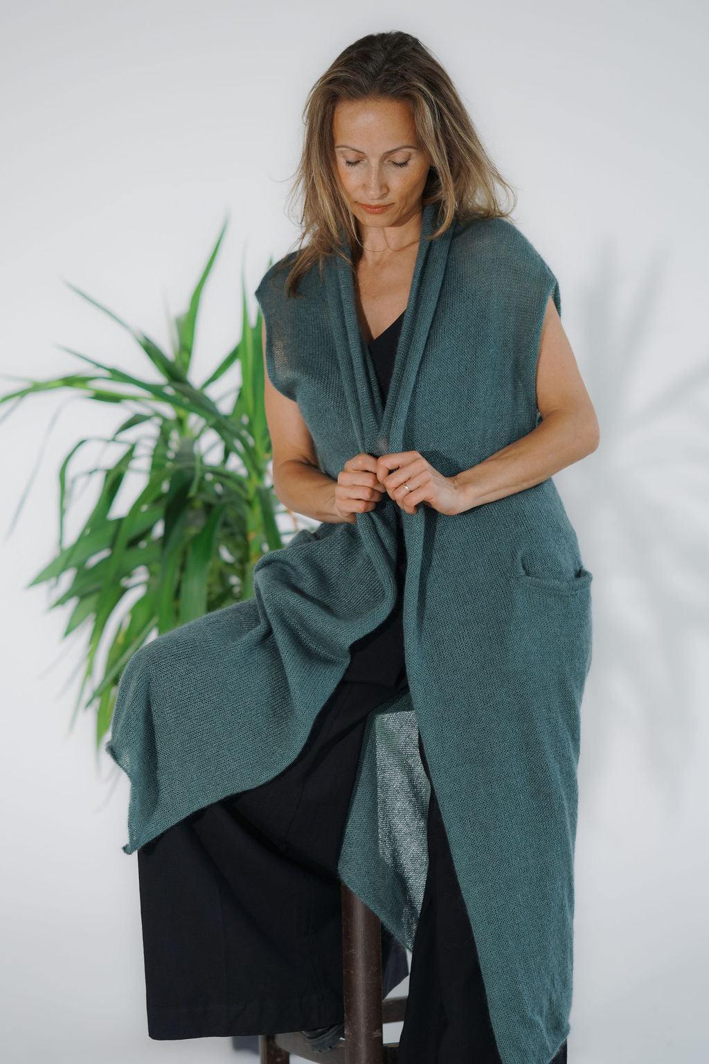 Kid mohair and silk long vest