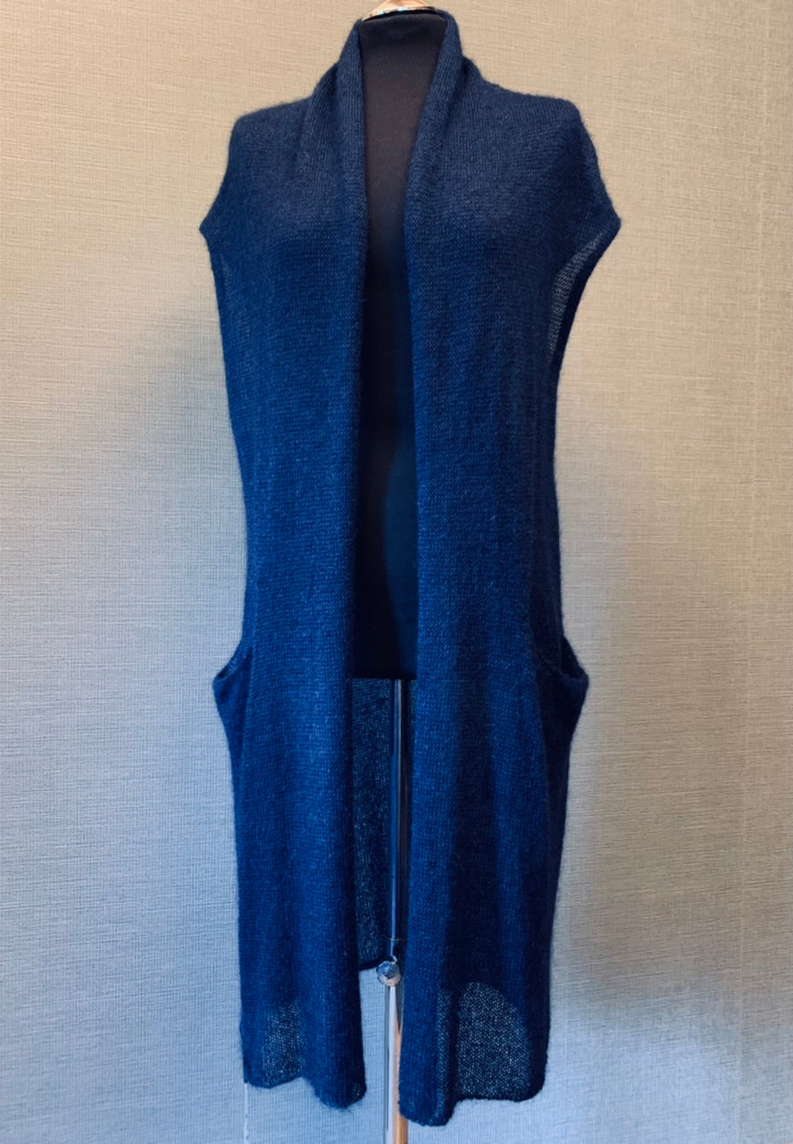 Kid Mohair & Silk Long Vest with Pockets