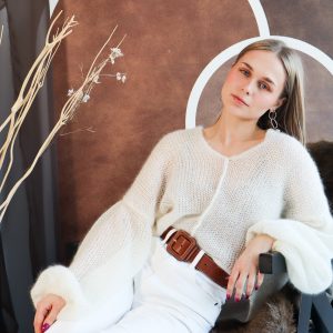 Kid Mohair & Silk Thick Sweater with Full Sleeves & Frontal Horizontal Decorative Seam