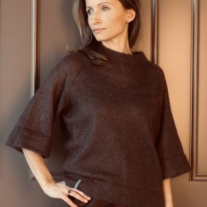 Kid Mohair & Silk Raglan Sweater with Double Hem Finish and 3/4 Length Sleeves